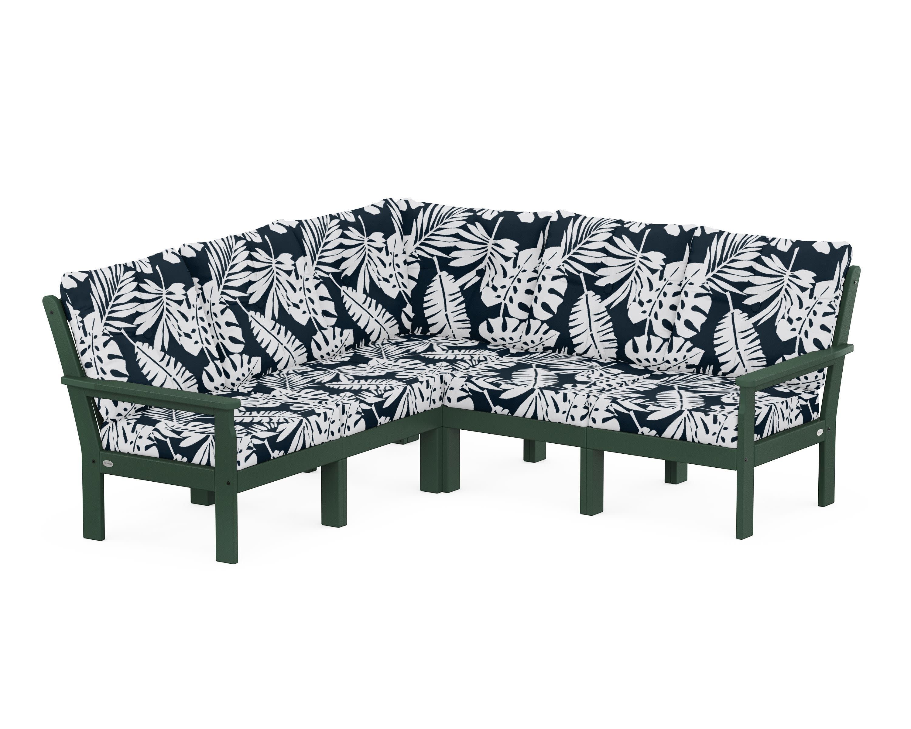 Vineyard 5-Piece Sectional in Green / Leaf Marine Indigo