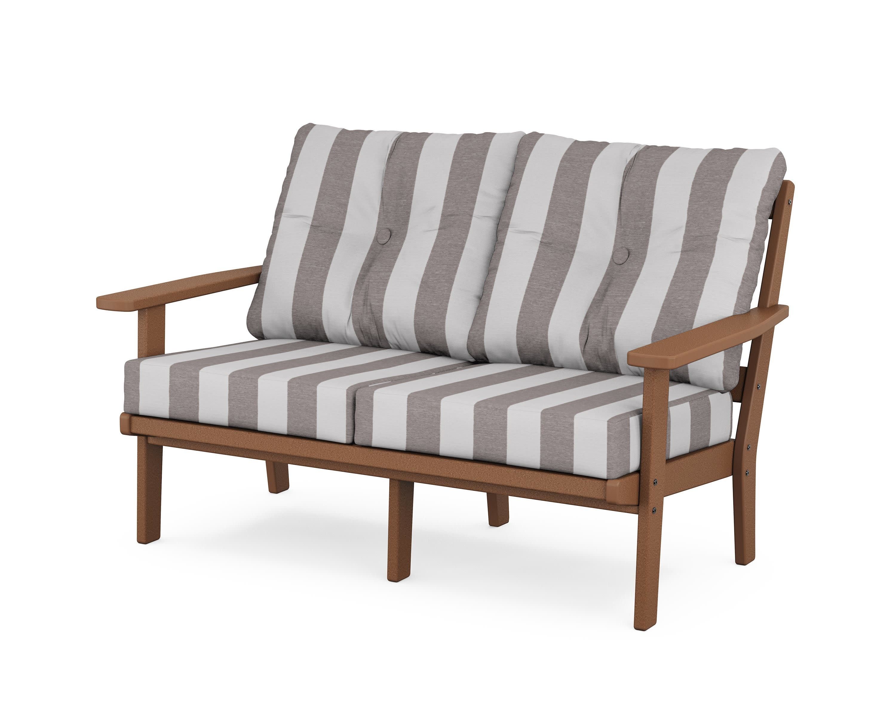 Oxford Deep SeatingLoveseat in Teak / Cabana Stripe Grey Mist