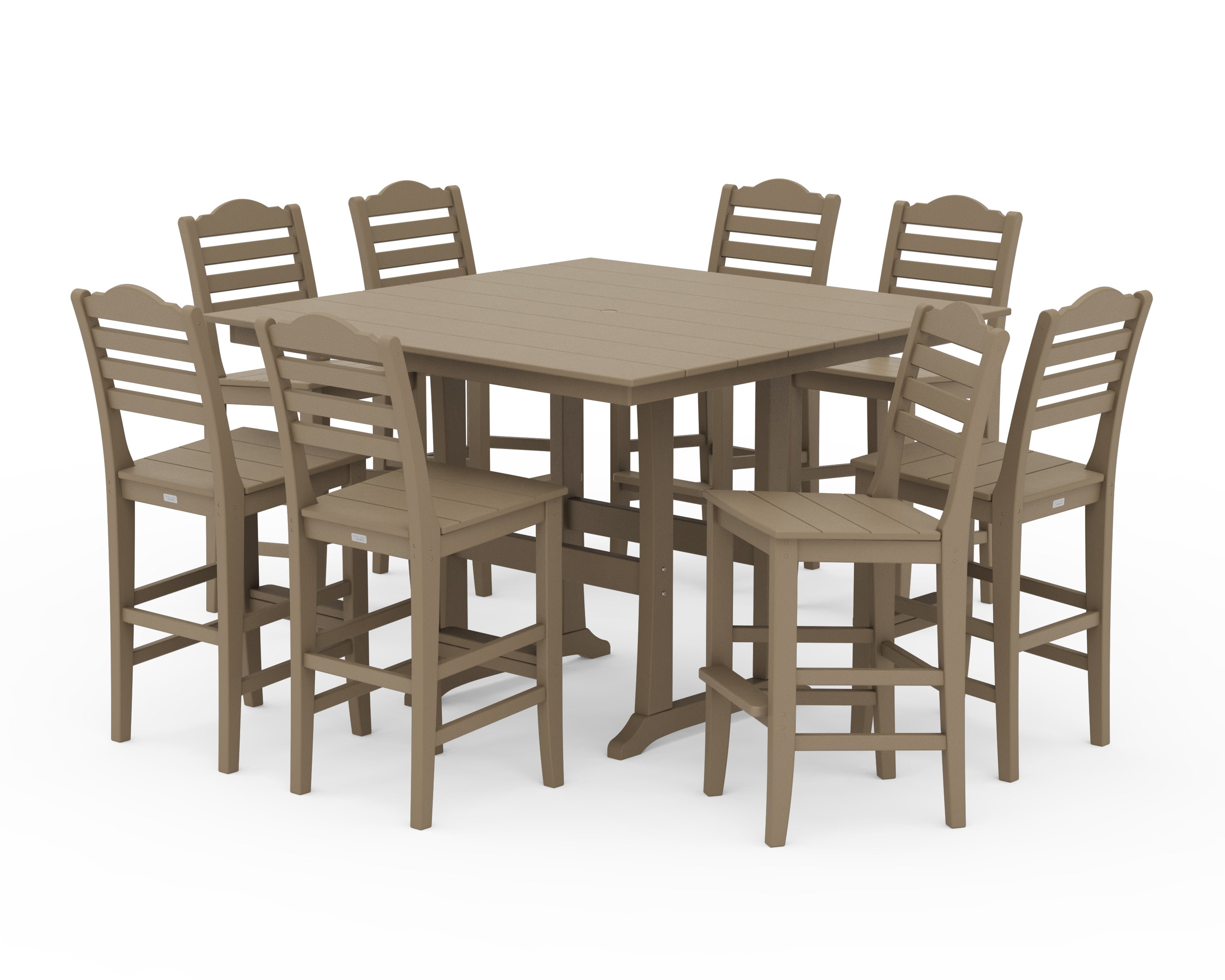 Savannah Side Chair 9-Piece Square Farmhouse Bar Set with Trestle Legs in Vintage Sahara