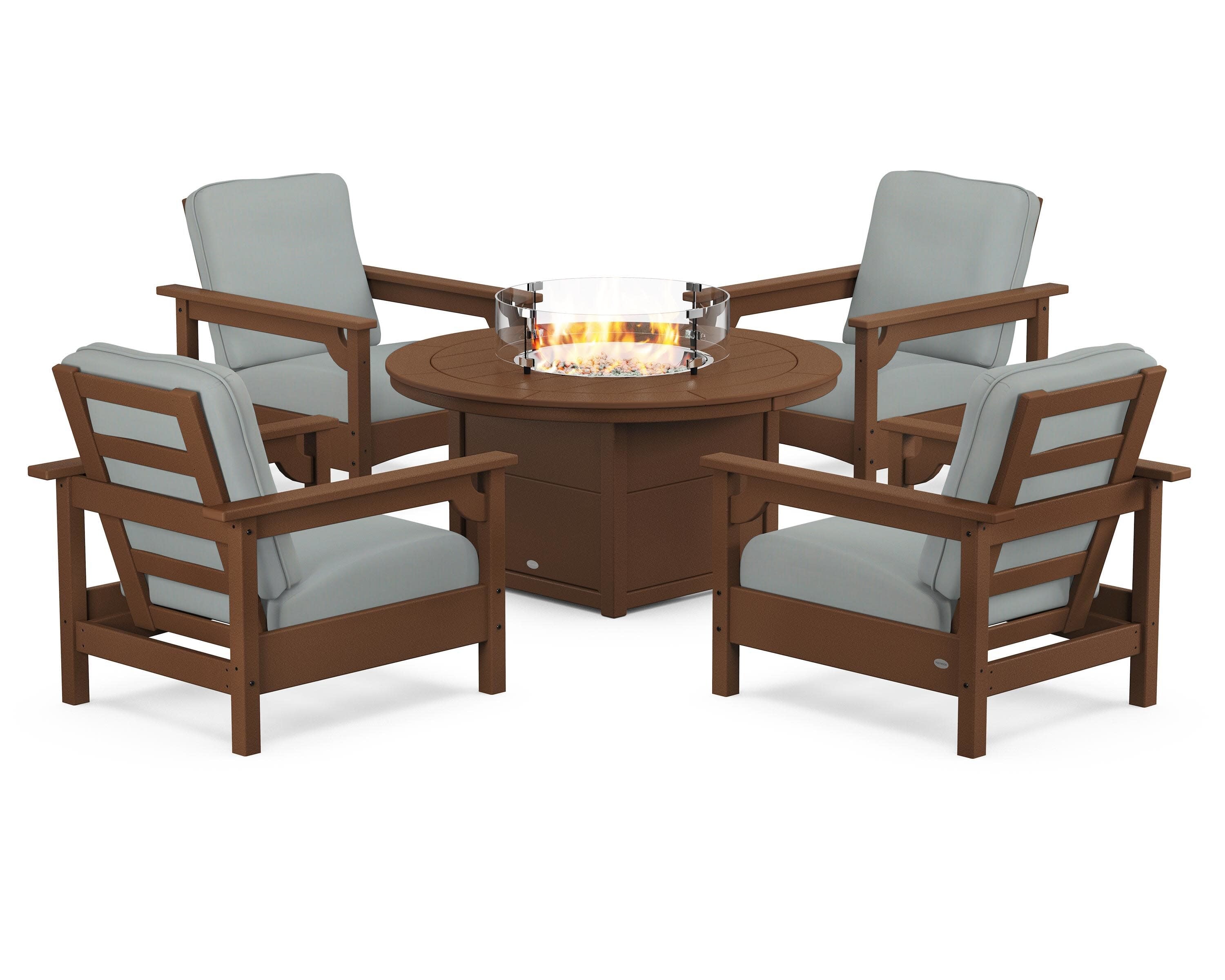 Club 5-Piece Conversation Set with Fire Pit Table in Teak / Spa