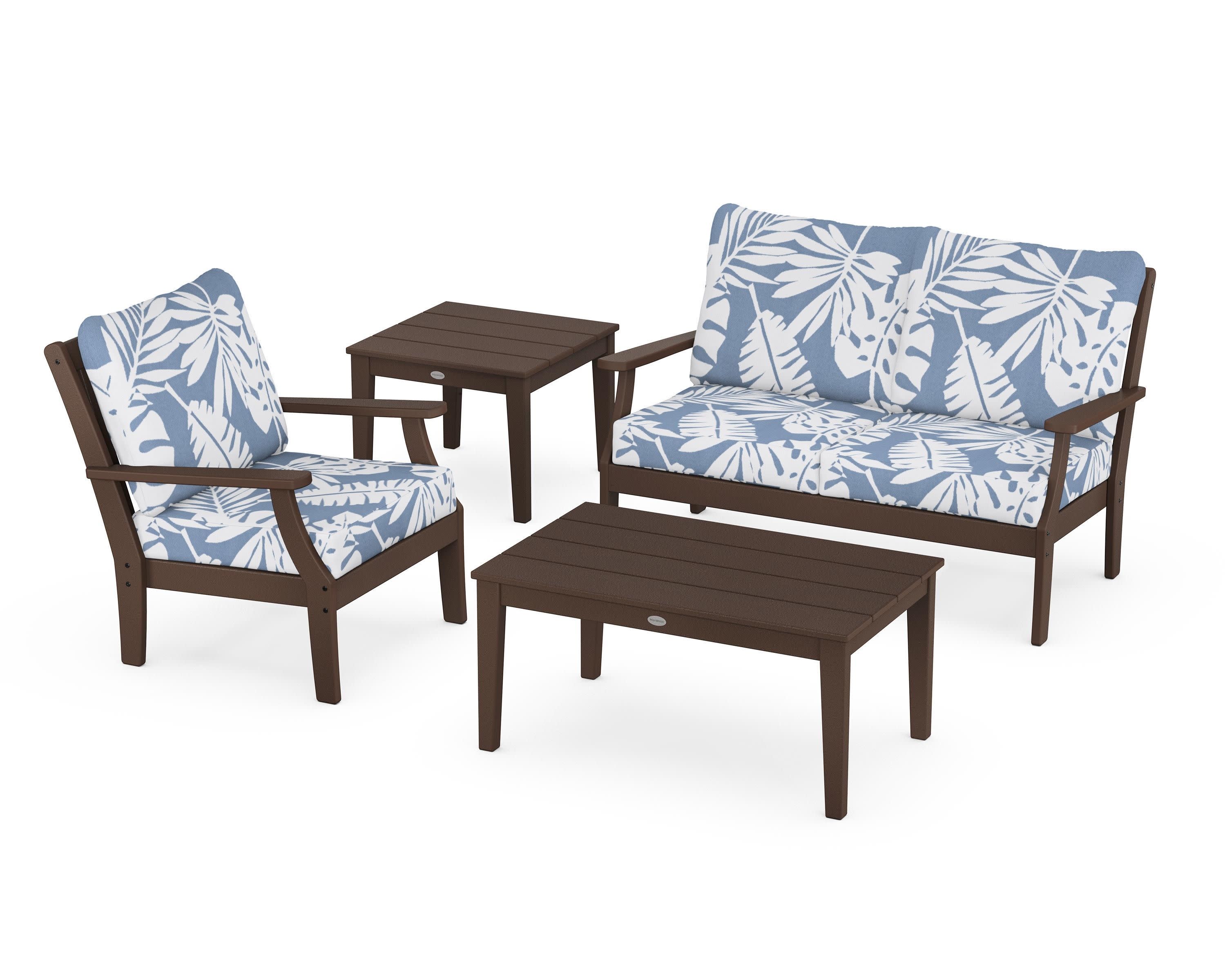 Braxton 4-Piece Deep Seating Set in Mahogany / Leaf Sky Blue