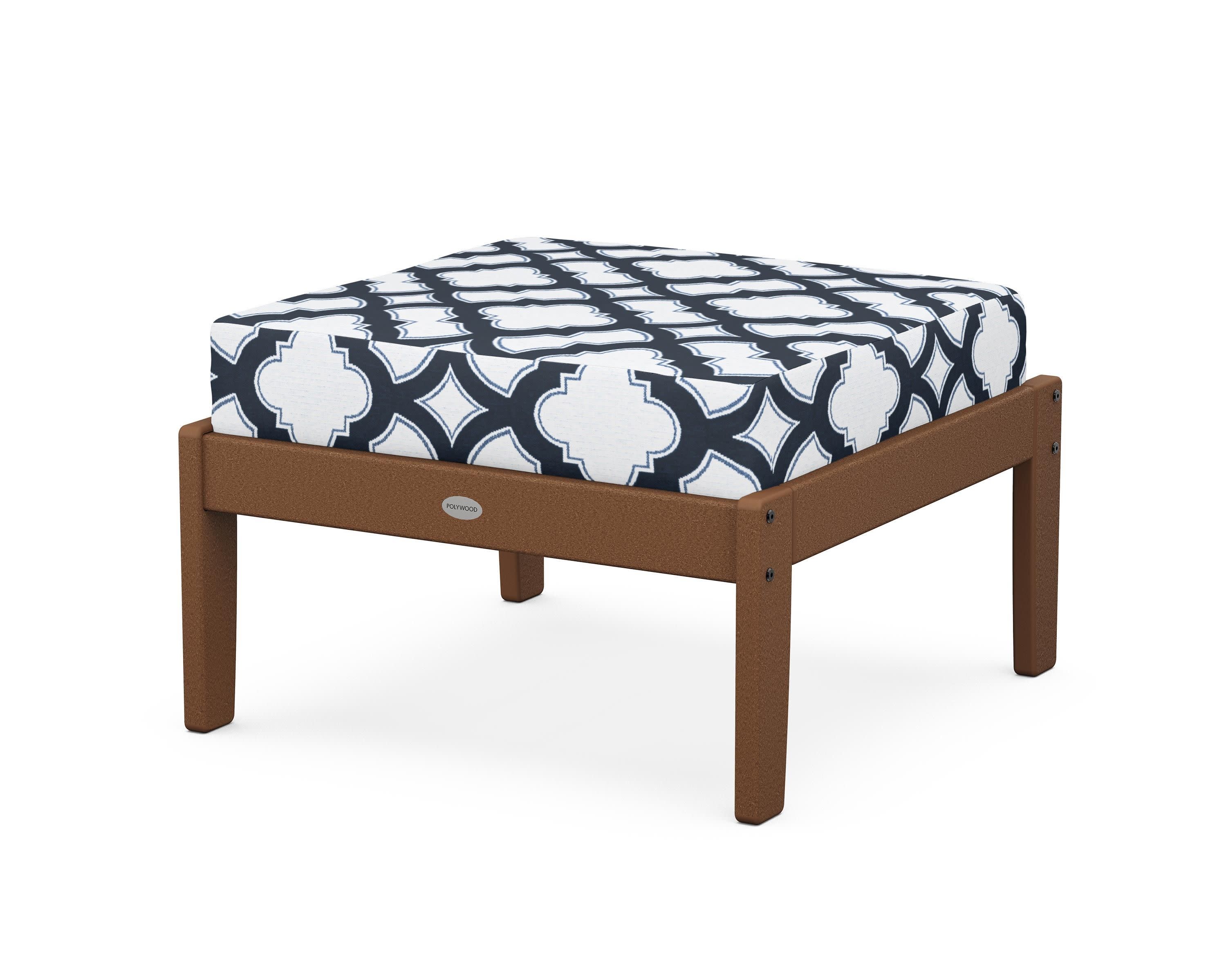 Braxton Deep Seating Ottoman in Teak / Trellis Marine Indigo