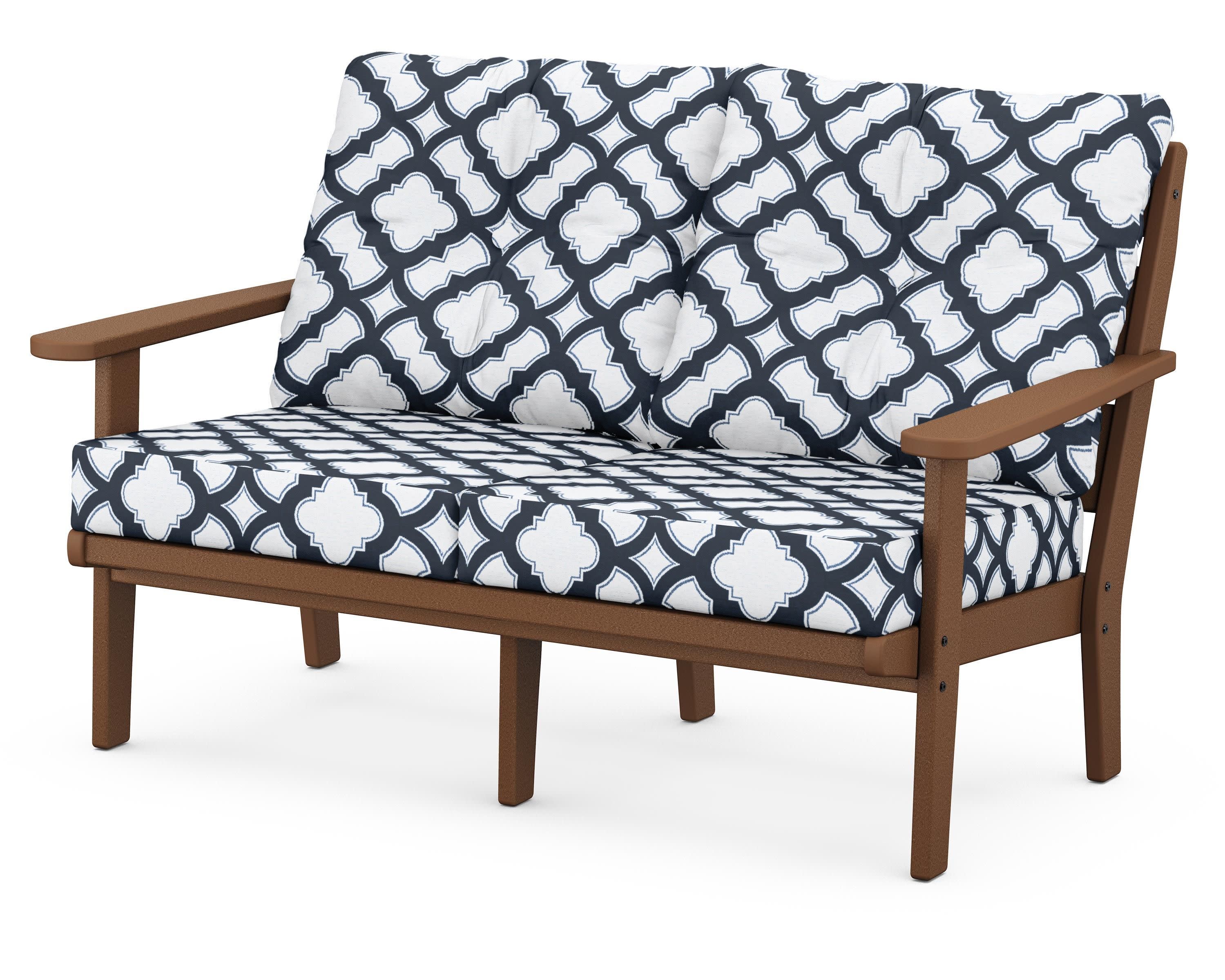 Lakeside Deep Seating Loveseat in Teak / Trellis Marine Indigo