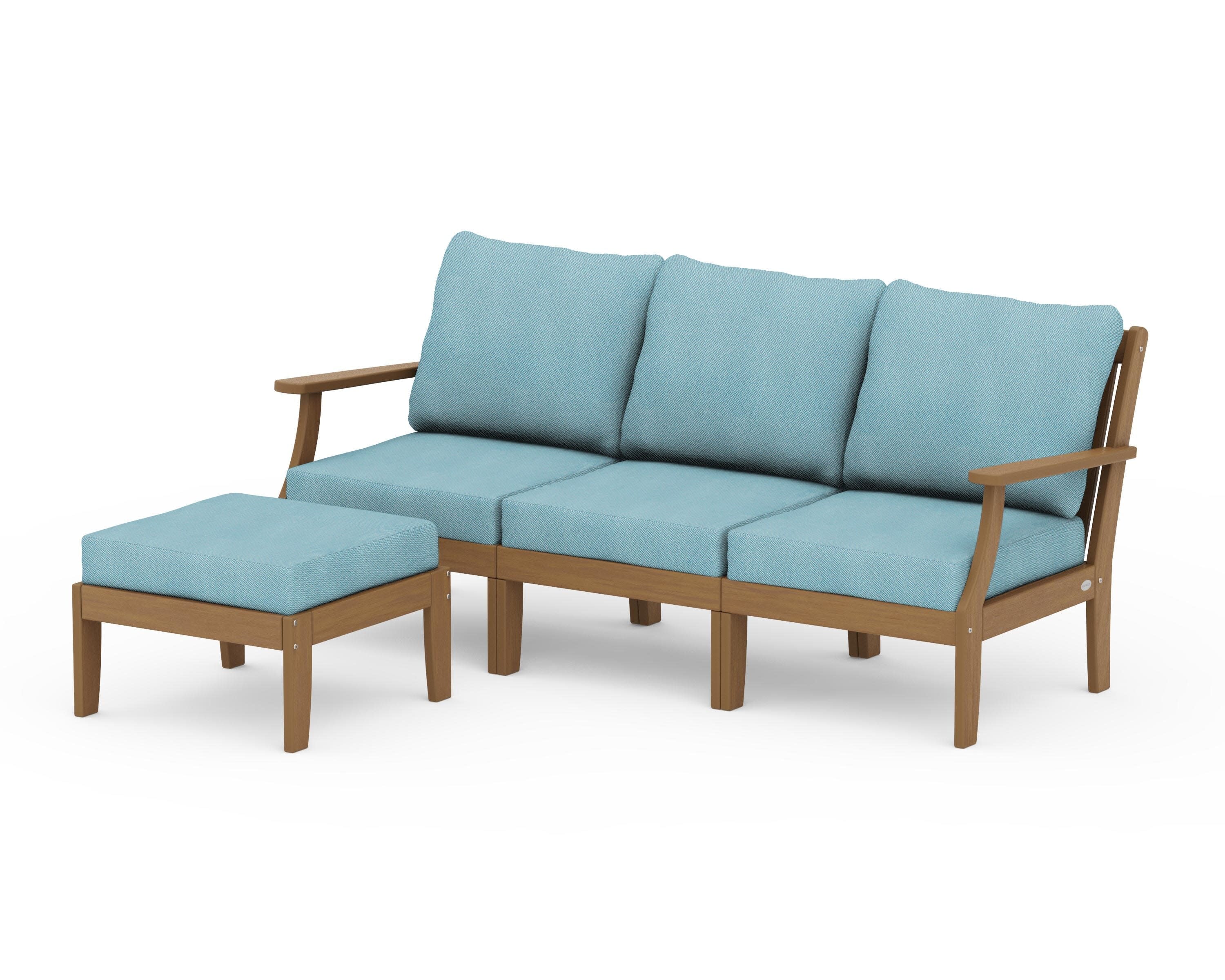 Braxton Modular 4-Piece Deep Seating Set with Ottoman in Natural / Lattice Sky Blue