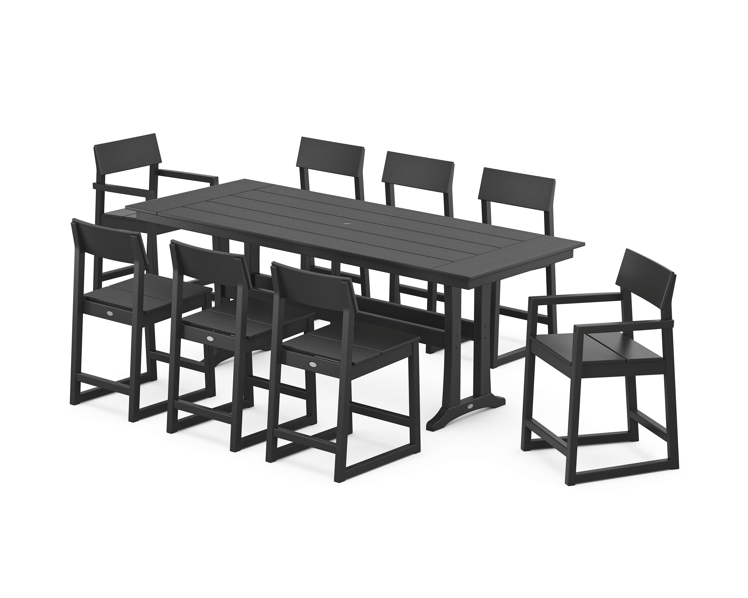 EDGE 9-Piece Farmhouse Counter Set with Trestle Legs in Black