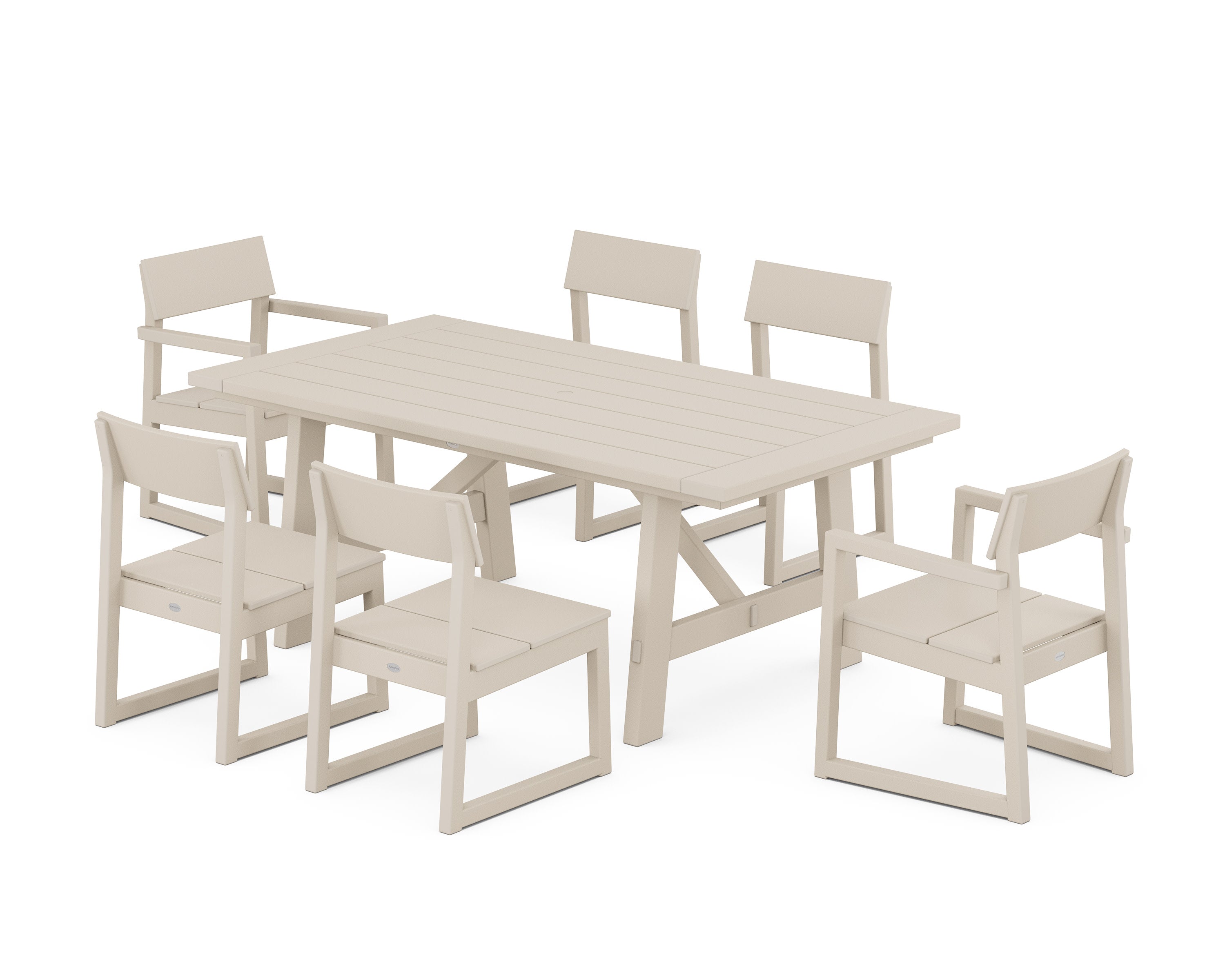 EDGE 7-Piece Rustic Farmhouse Dining Set in Sand