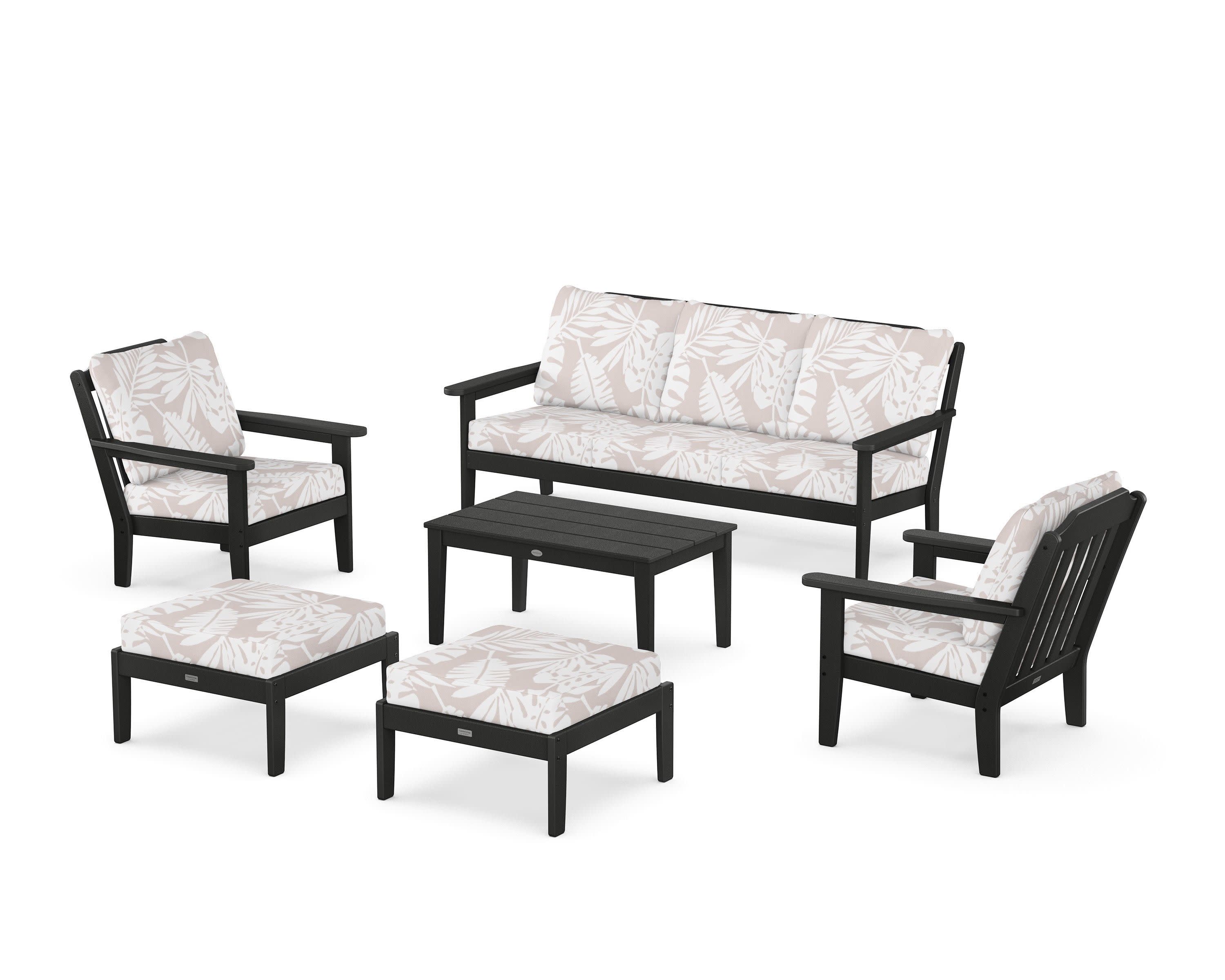 Cottage 6-Piece Lounge Sofa Set in Black / Leaf Dune Burlap
