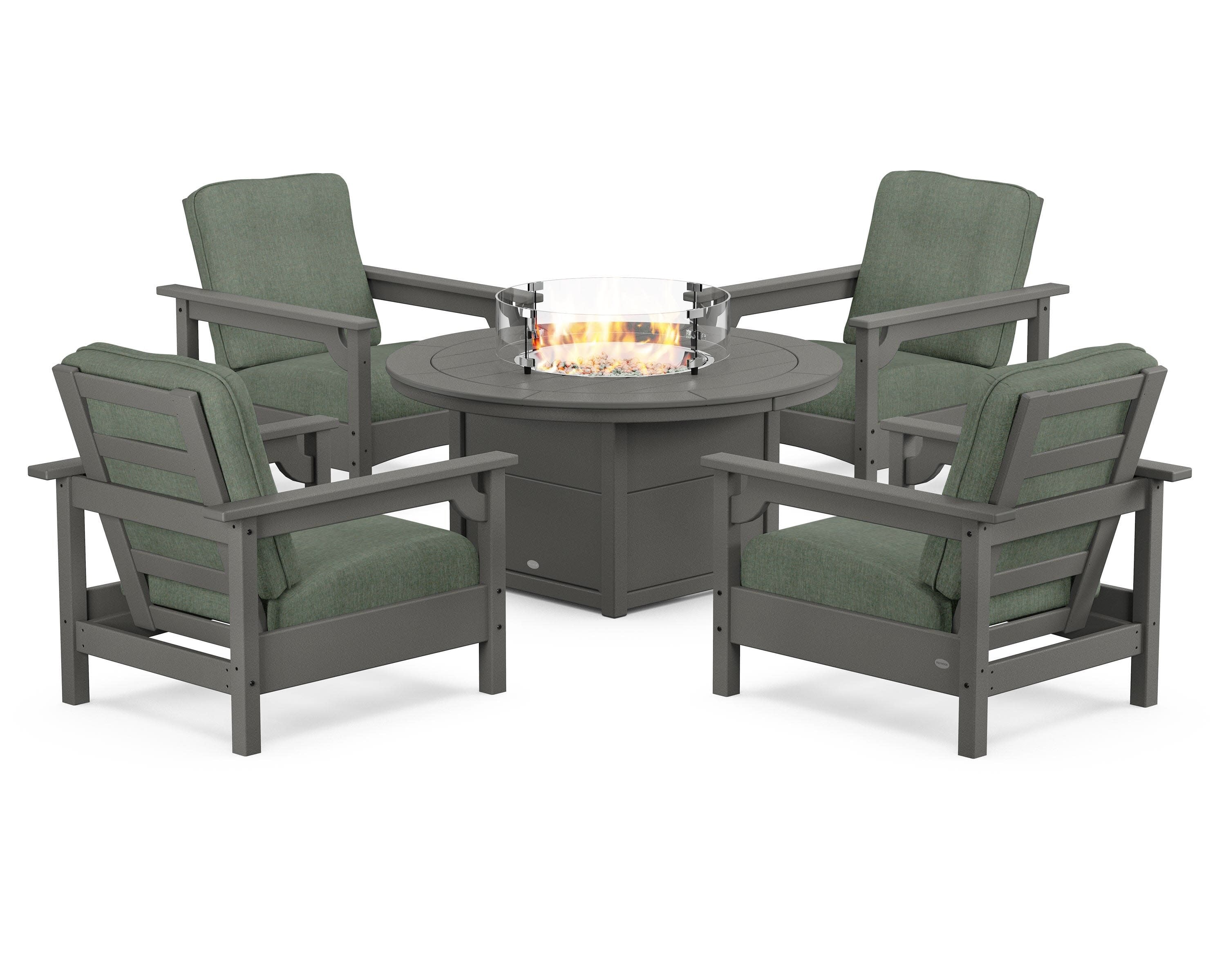 Club 5-Piece Conversation Set with Fire Pit Table in Slate Grey / Cast Sage