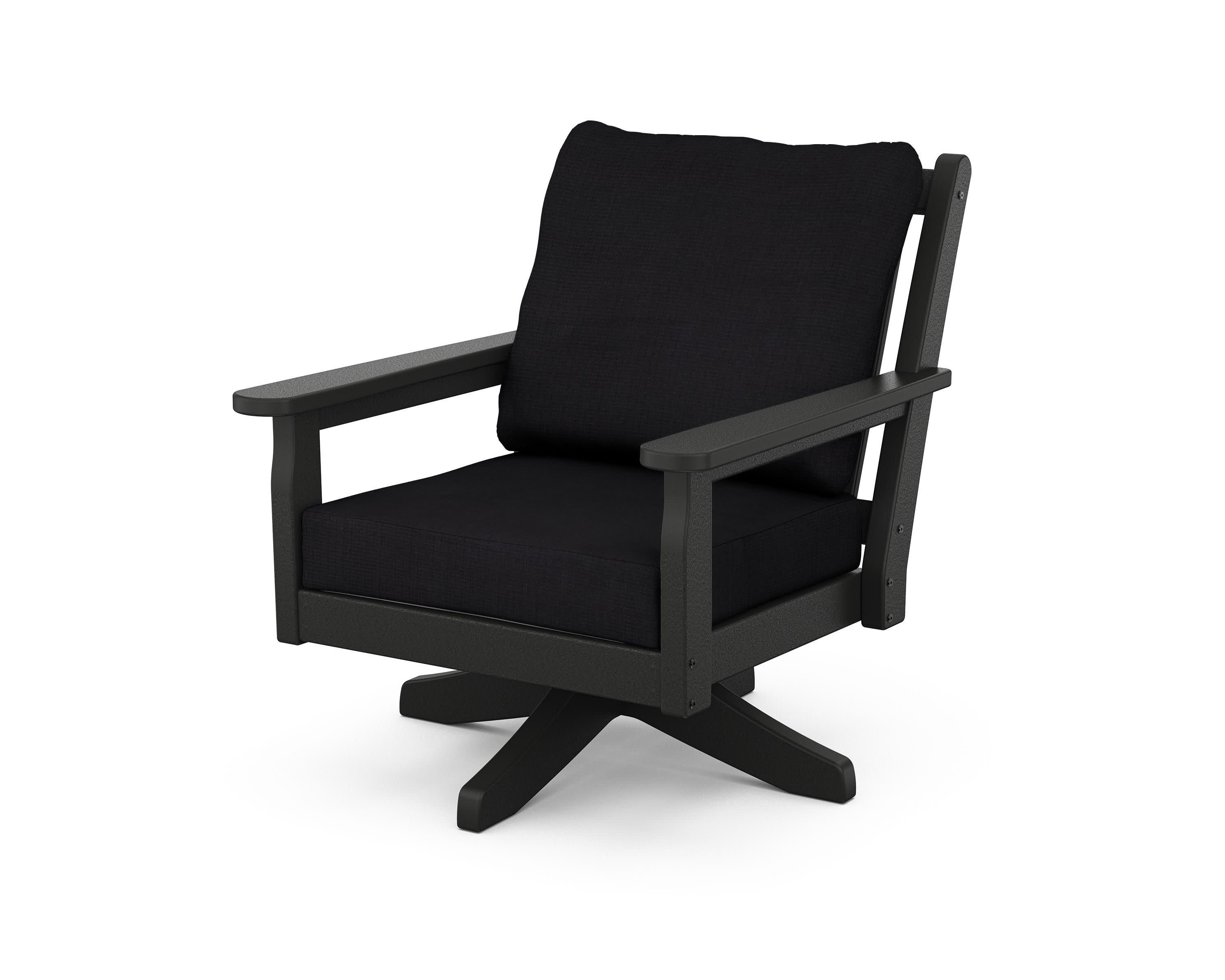 Chippendale Deep Seating Swivel Chair in Black / Midnight Linen