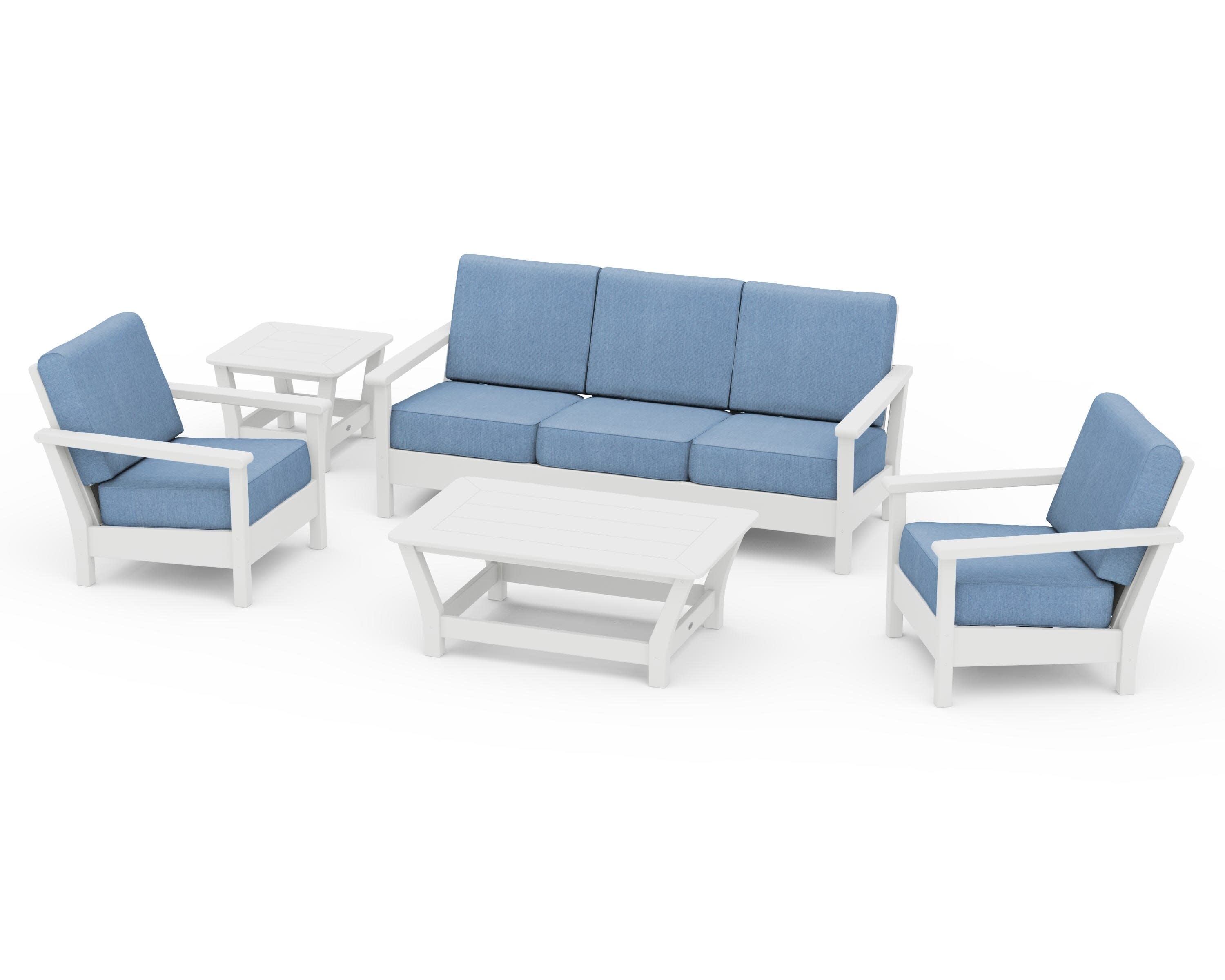 Harbour 5-Piece Deep Seating Set in White / Sky Blue
