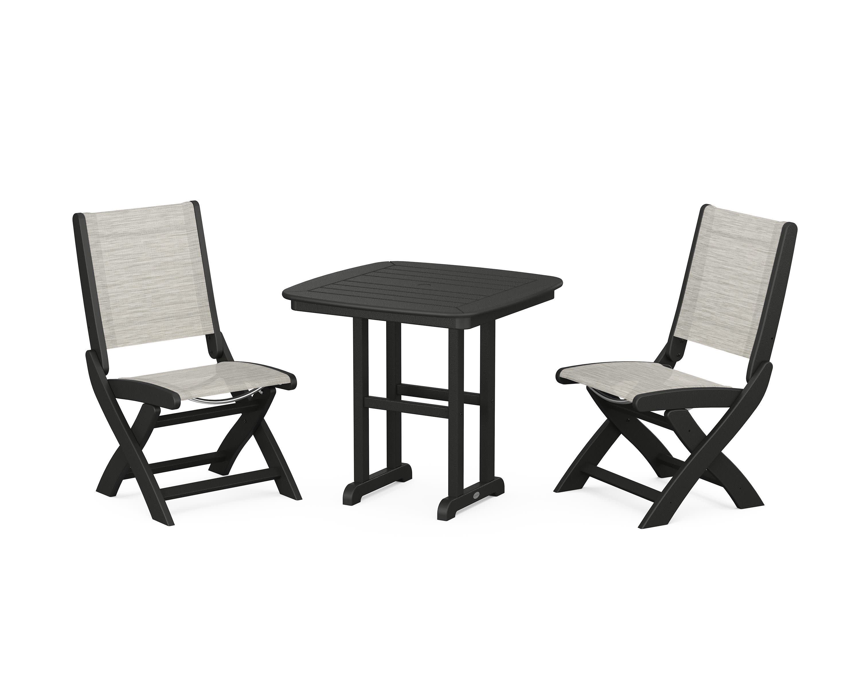 Coastal Folding Side Chair 3-Piece Dining Set in Black / Birch Sling