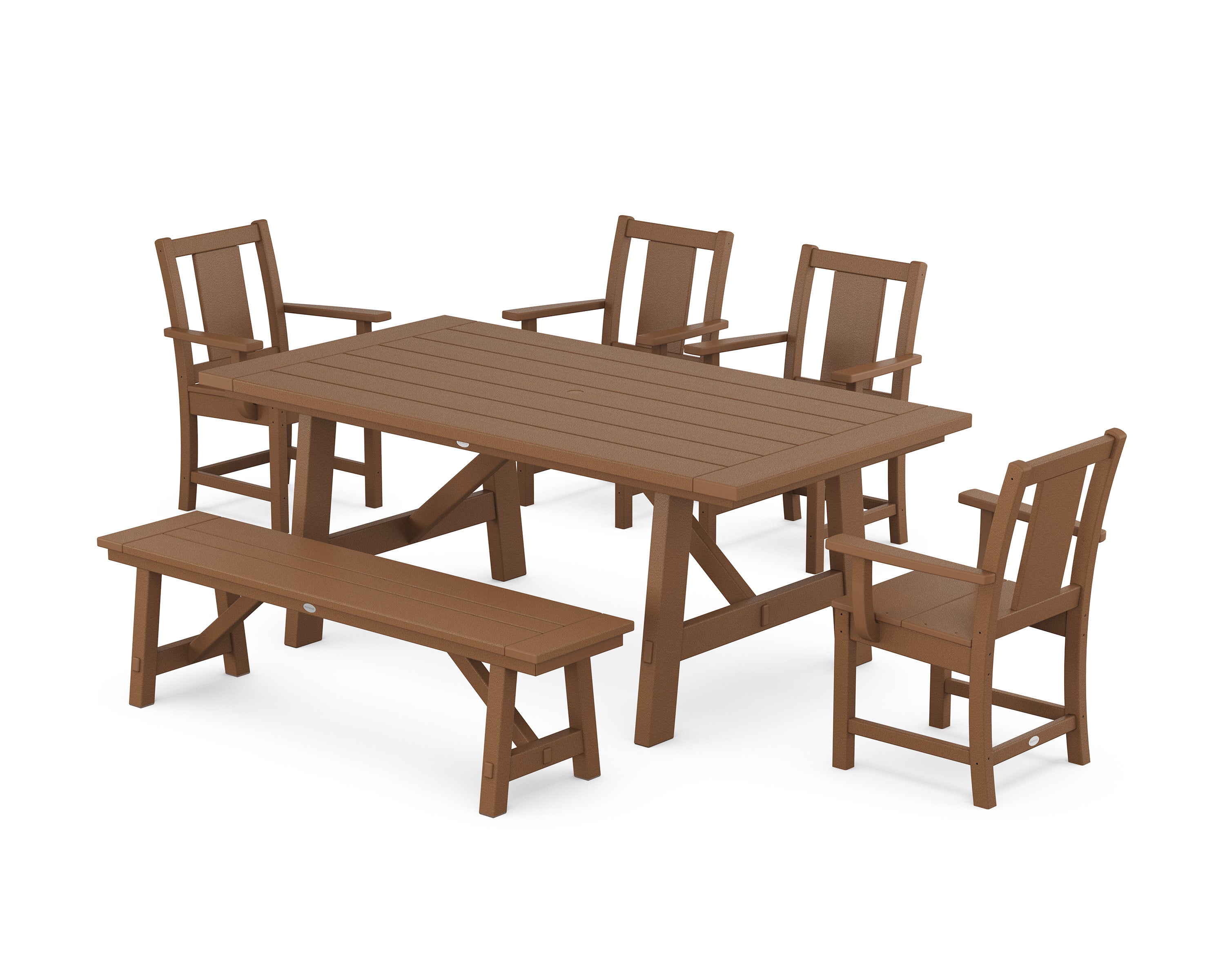 Prairie 6-Piece Rustic Farmhouse Dining Set with Bench in Teak