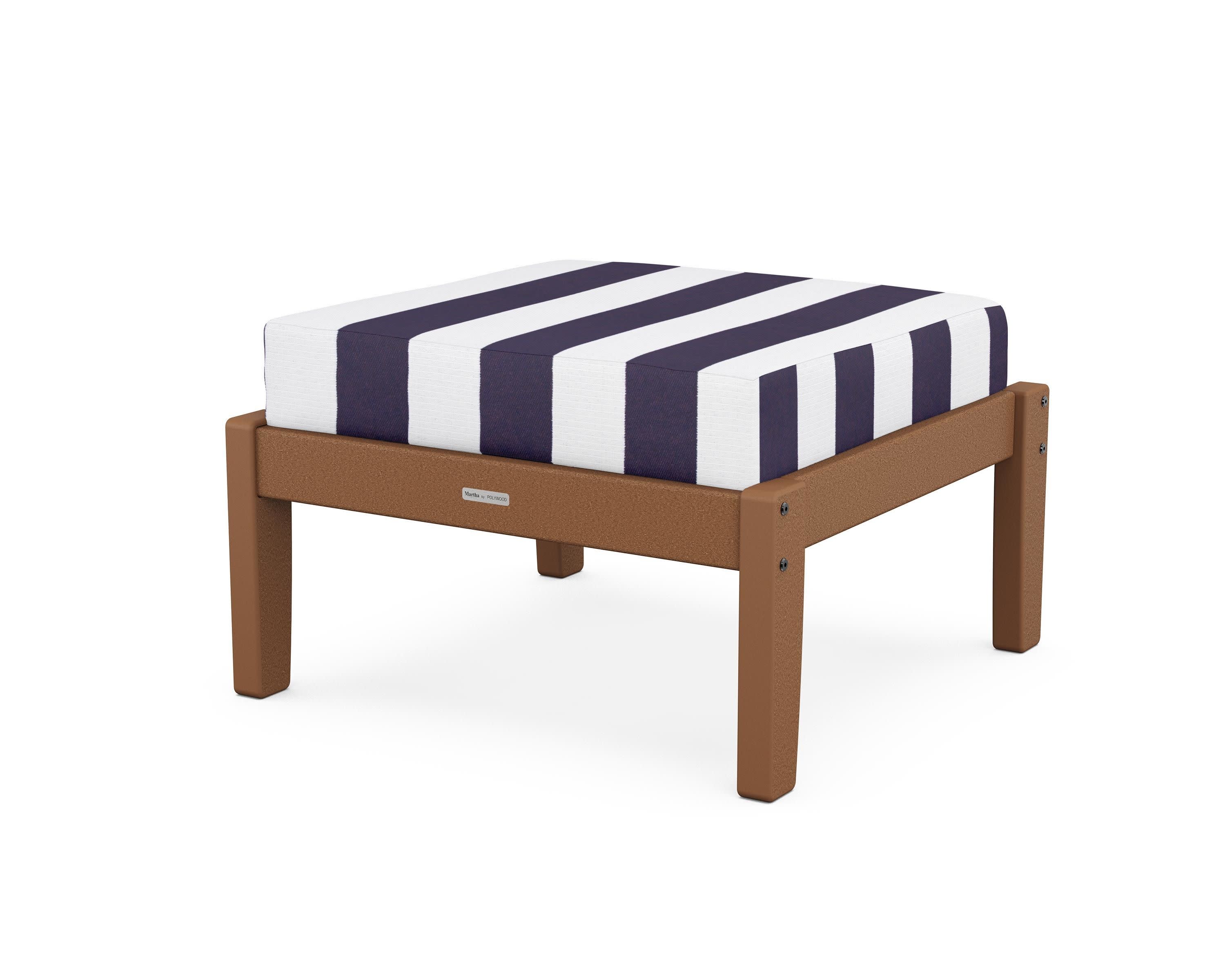 Chinoiserie Deep Seating Ottoman in Teak / Cabana Stripe Navy