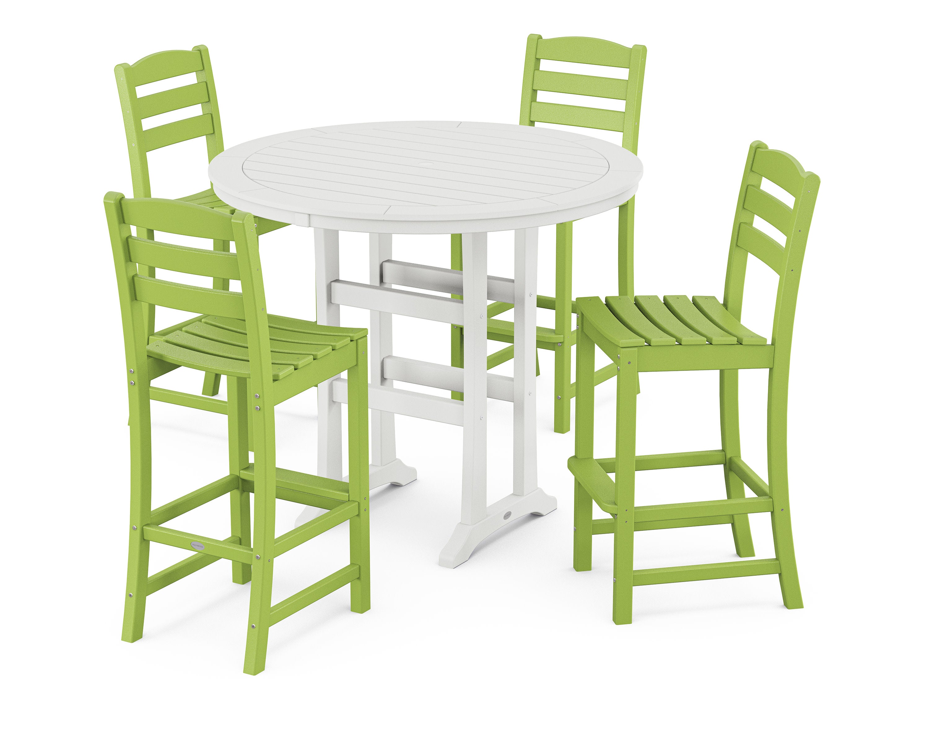 La Casa Caf 5-Piece Side Chair Bar Dining Set in Lime / White