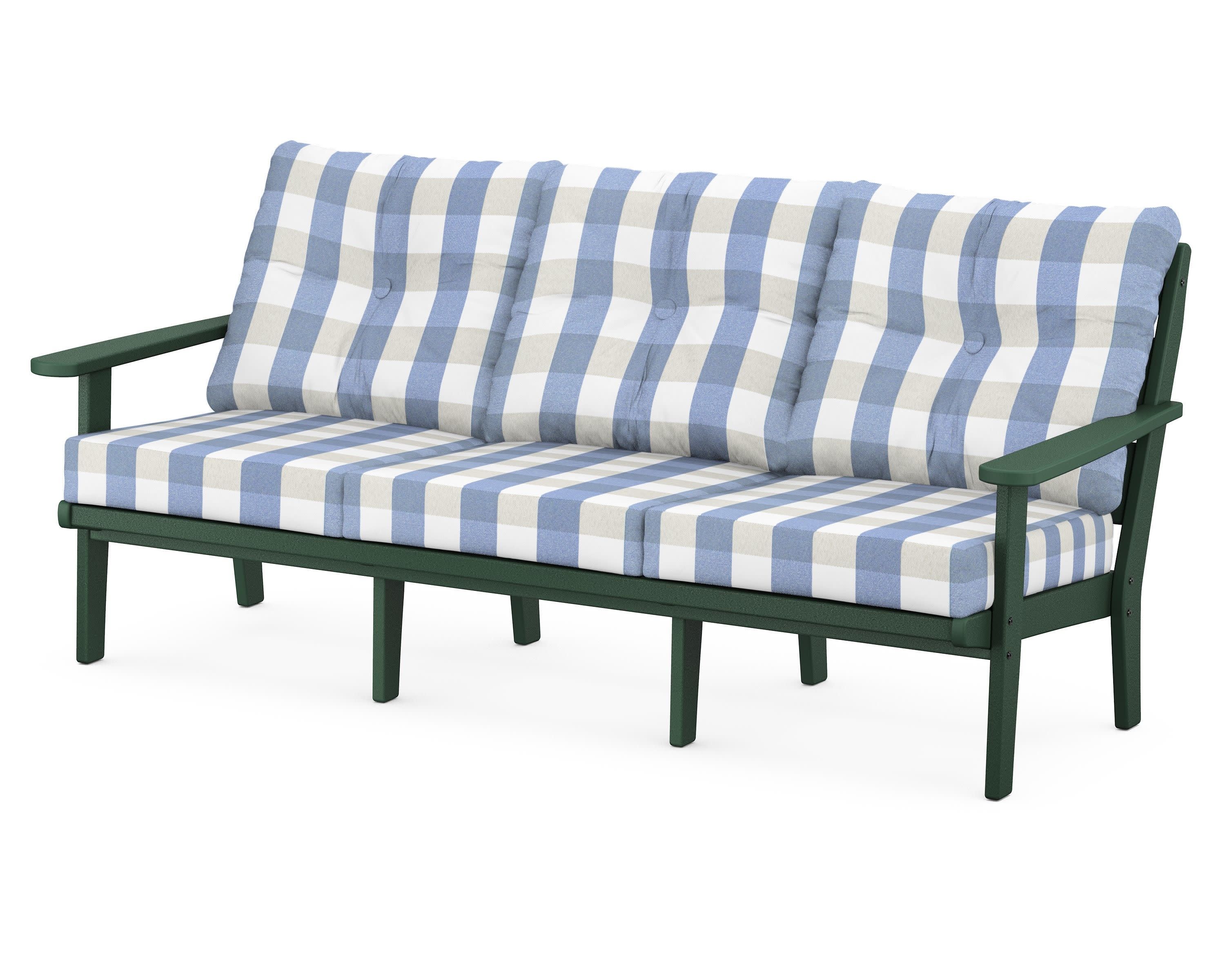 Lakeside Deep Seating Sofa in Green / Buffalo Plaid Sky Blue