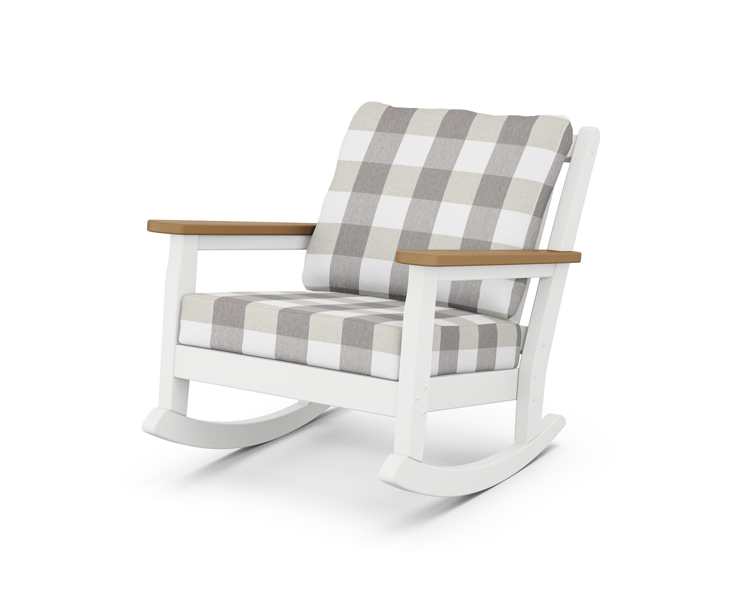 Chippendale Deep Seating Rocking Chair in White / Natural / Buffalo Plaid Grey Mist