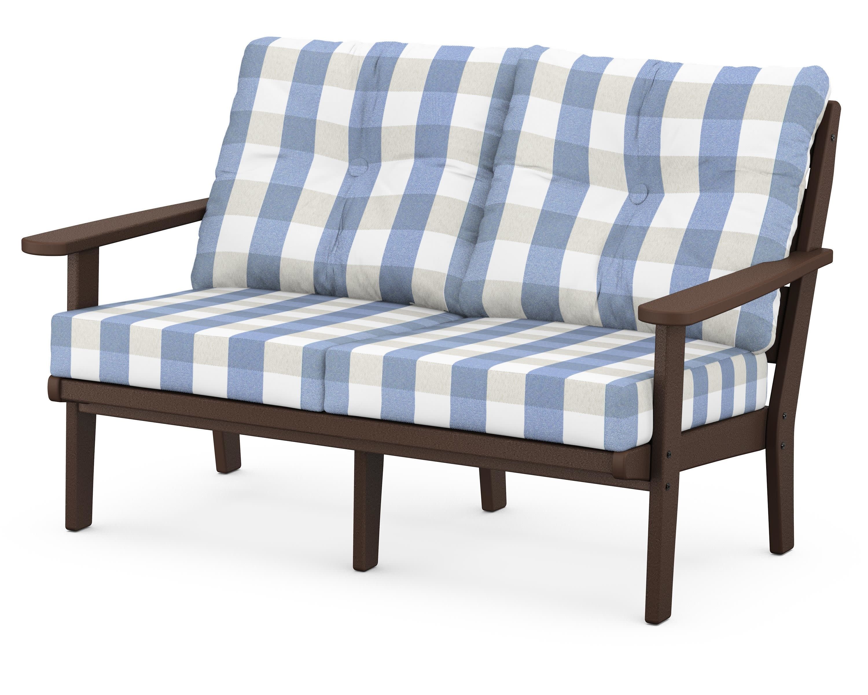 Lakeside Deep Seating Loveseat in Mahogany / Buffalo Plaid Sky Blue