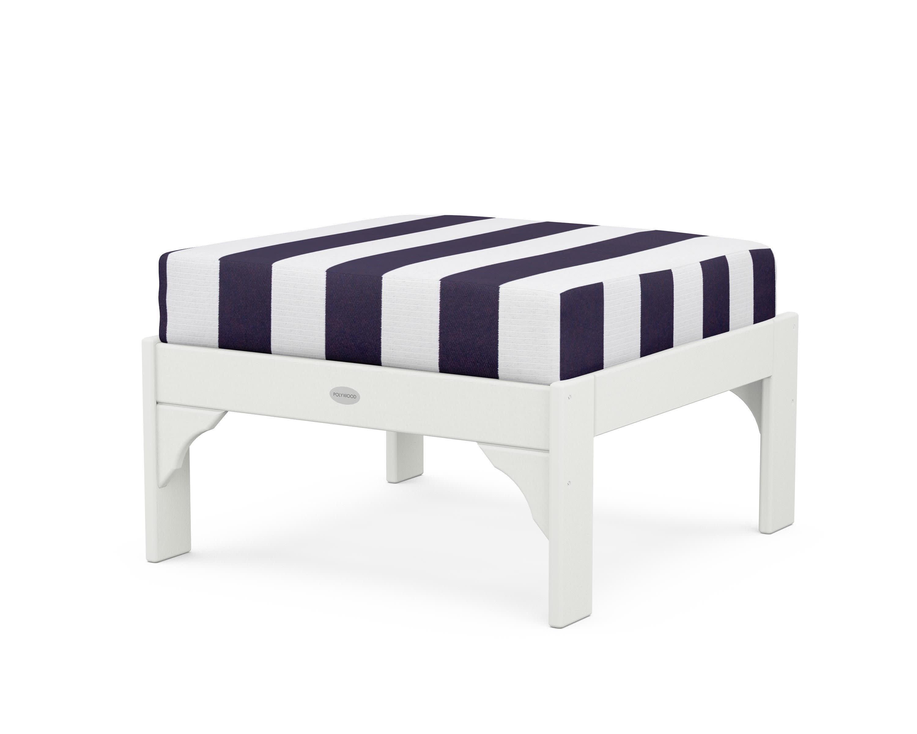 Vineyard Deep Seating Ottoman in Vintage White / Cabana Stripe Navy