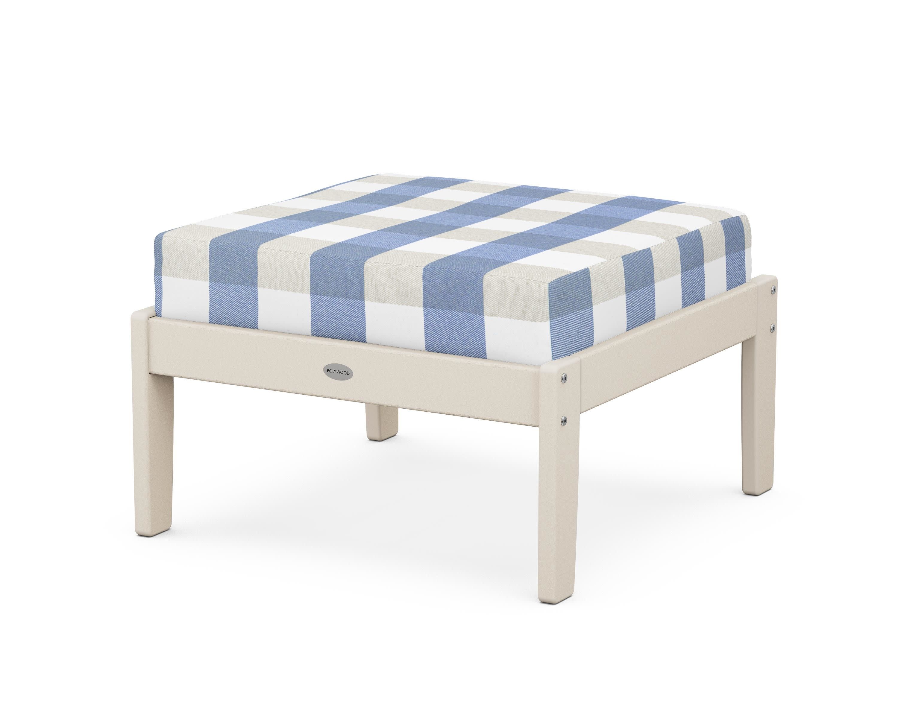 Braxton Deep Seating Ottoman in Sand / Buffalo Plaid Sky Blue