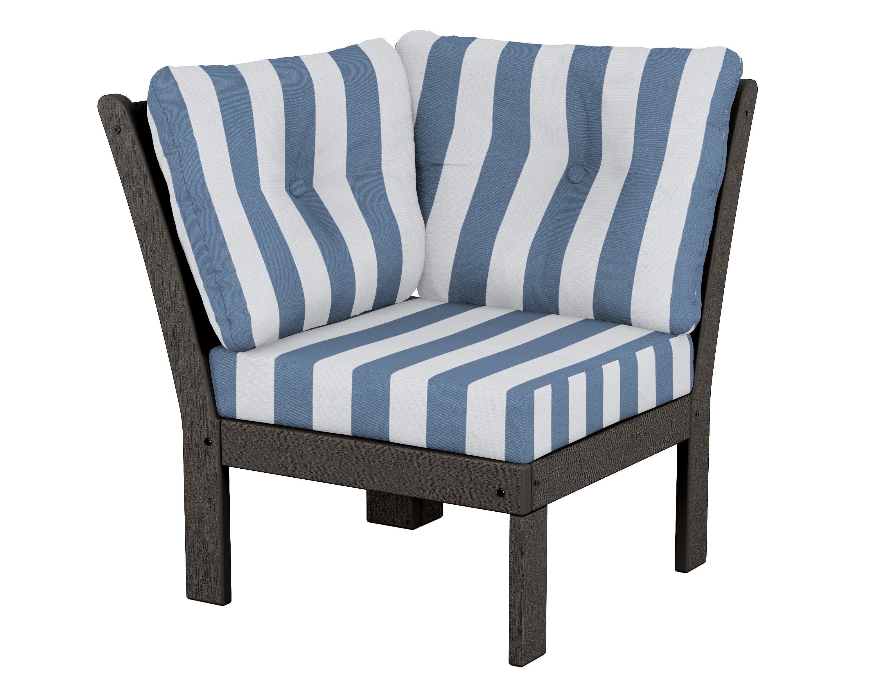 Vineyard Modular Corner Chair in Vintage Coffee / Cabana Stripe Sky Blue