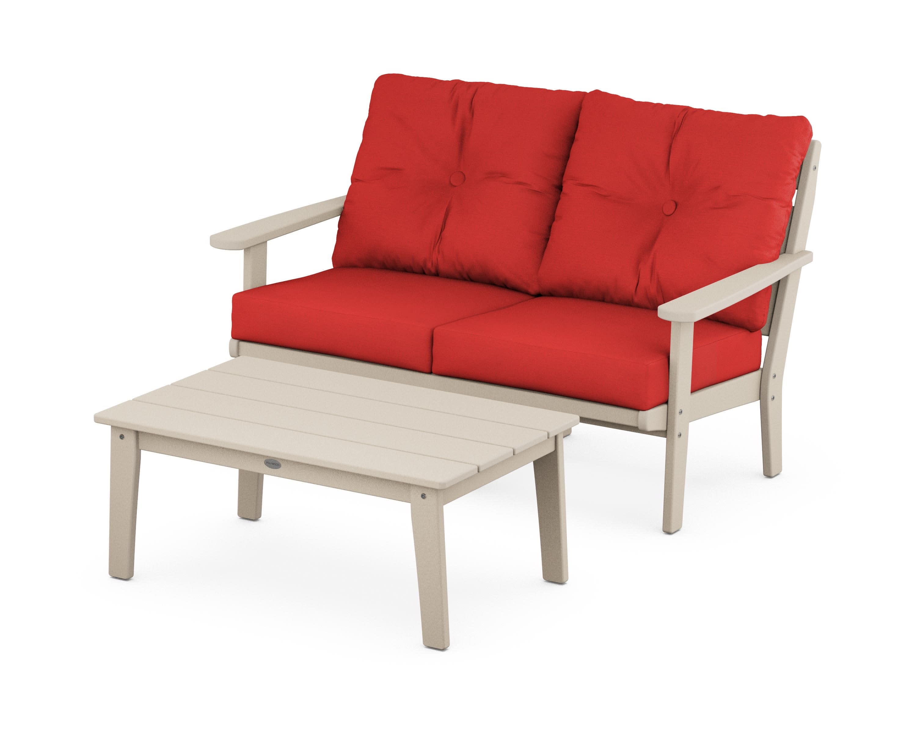Lakeside 2-Piece Lounge Loveseat Set in Sand / Crimson Linen