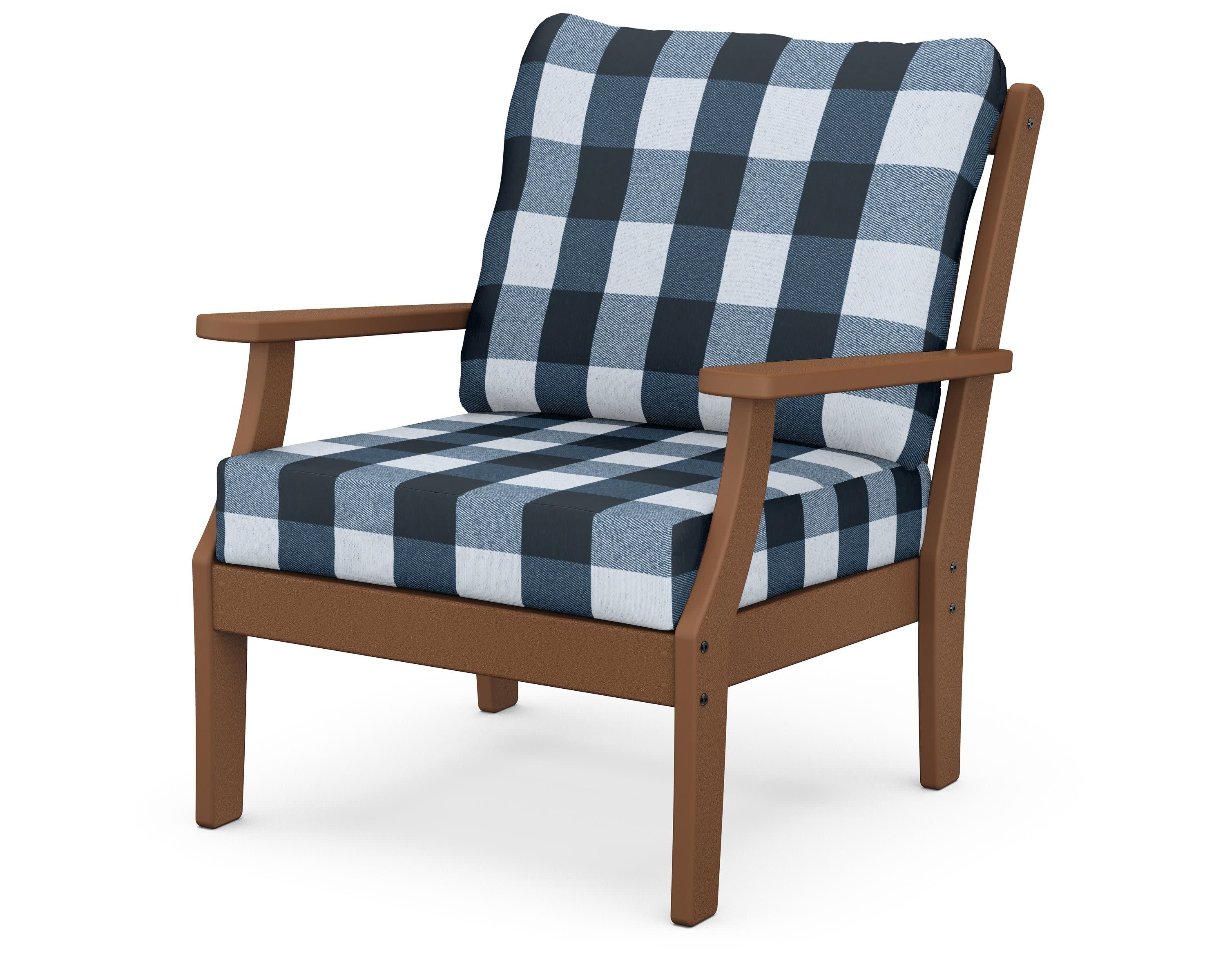 Braxton Deep Seating Chair in Teak / Buffalo Plaid Marine Indigo