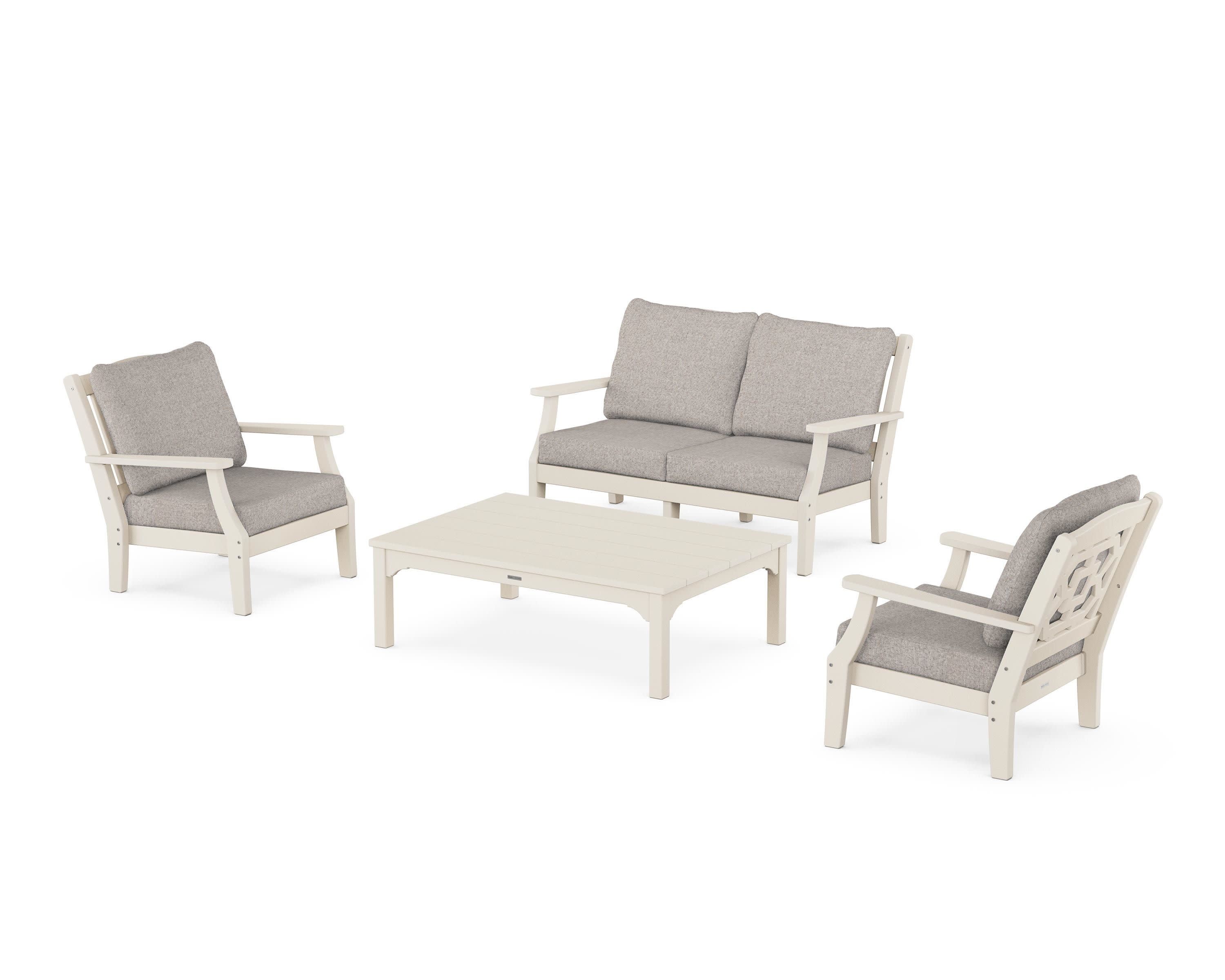 Chinoiserie 4-Piece Deep Seating Set with Loveseat in Sand / Weathered Tweed