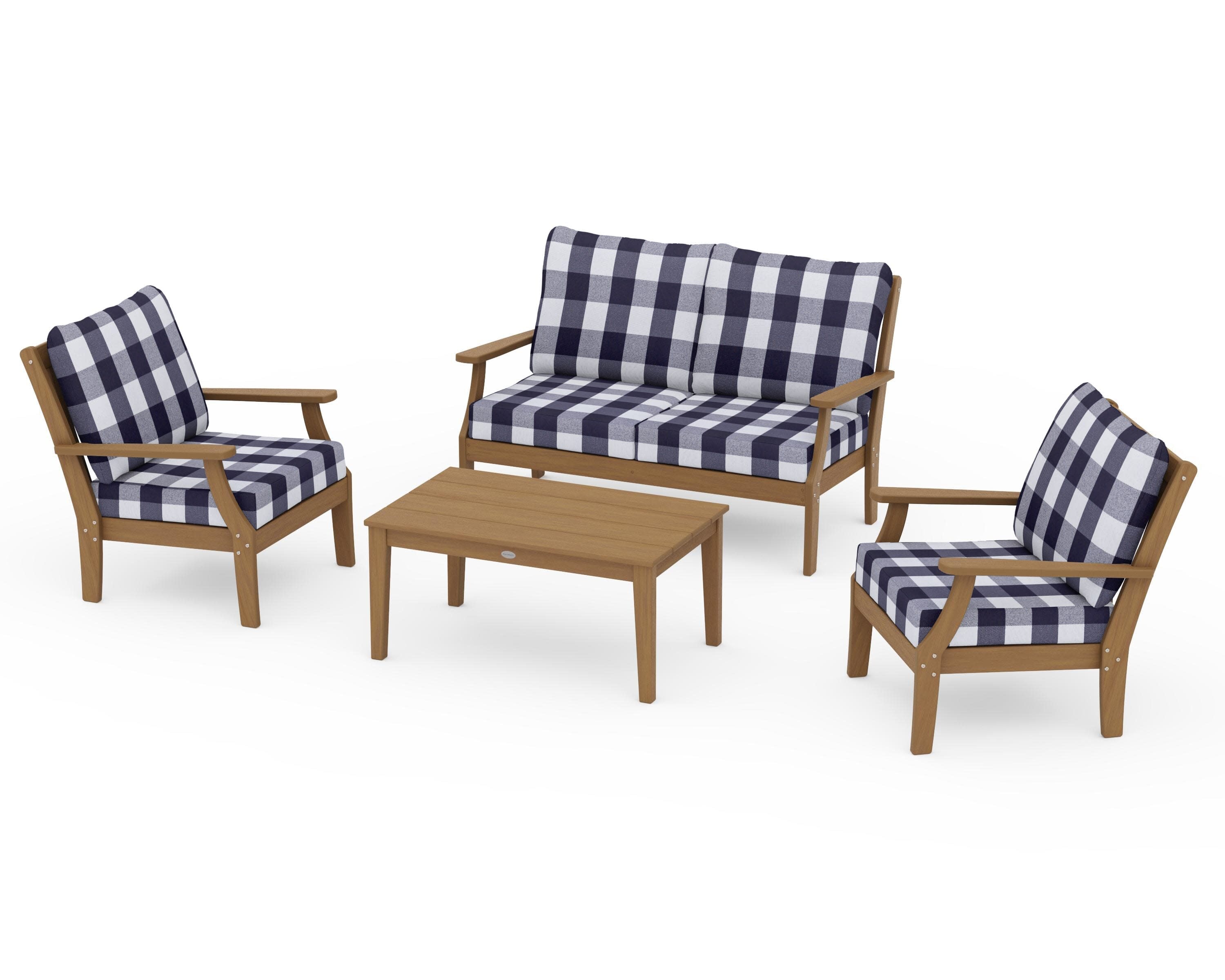 Braxton 4-Piece Deep Seating Chair Set in Natural / Buffalo Plaid Navy