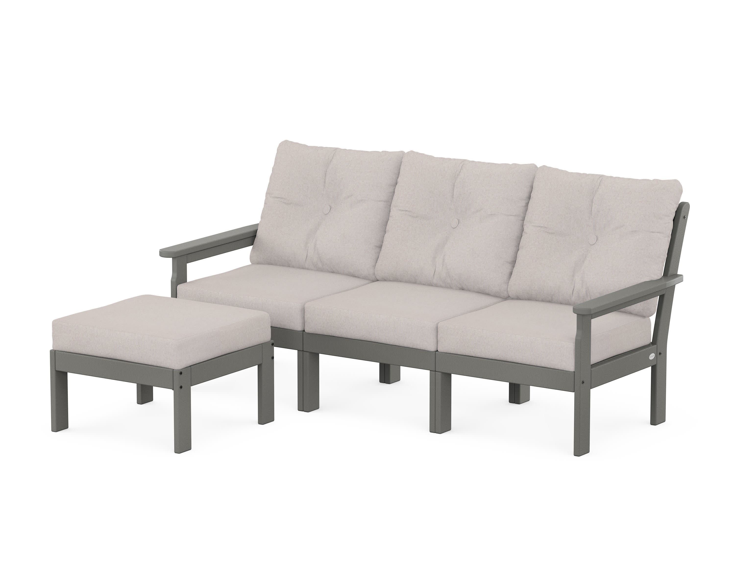 Vineyard 4-Piece Sectional with Ottoman in Slate Grey / Dune Burlap