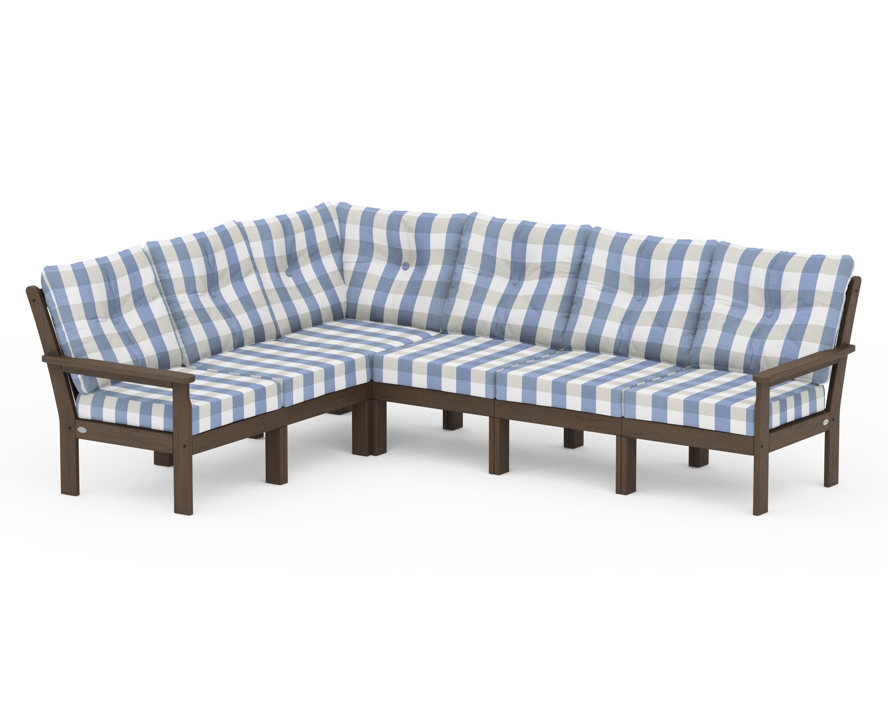 Vineyard 6-Piece Sectional in Kona / Buffalo Plaid Sky Blue