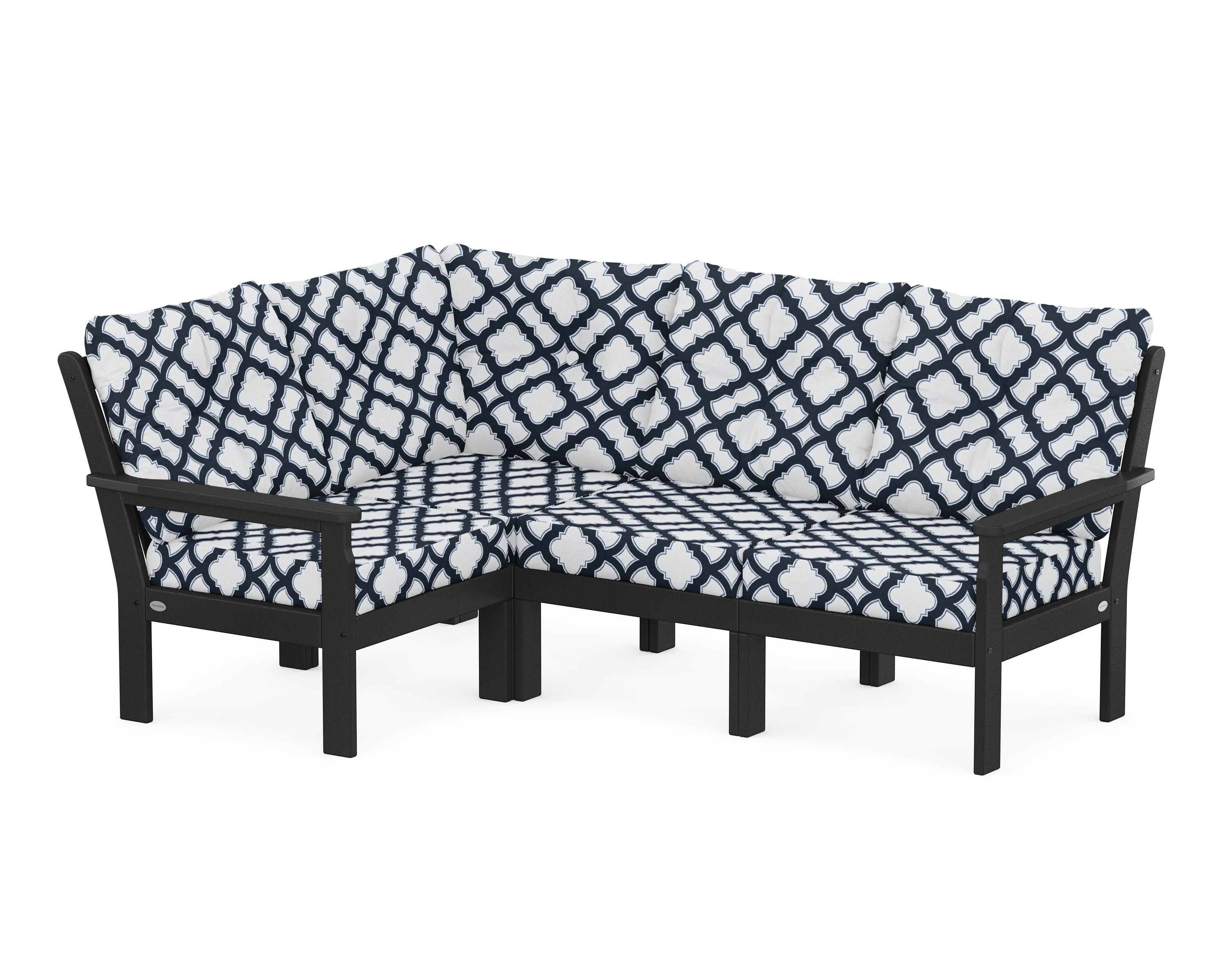 Vineyard 4-Piece Sectional in Black / Trellis Marine Indigo