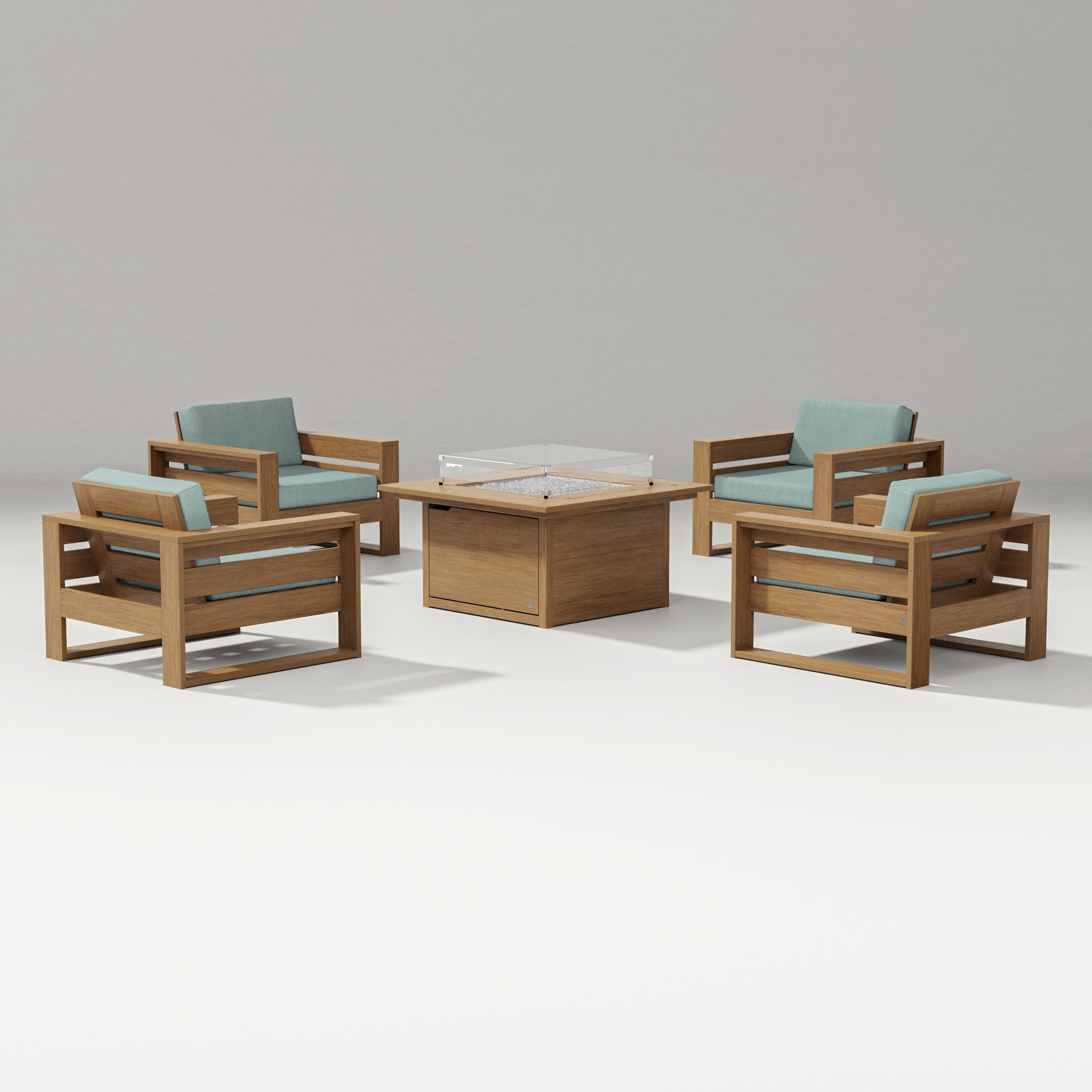 Latitude 5-Piece Lounge Fire Table Set in Natural / Glacier Spa