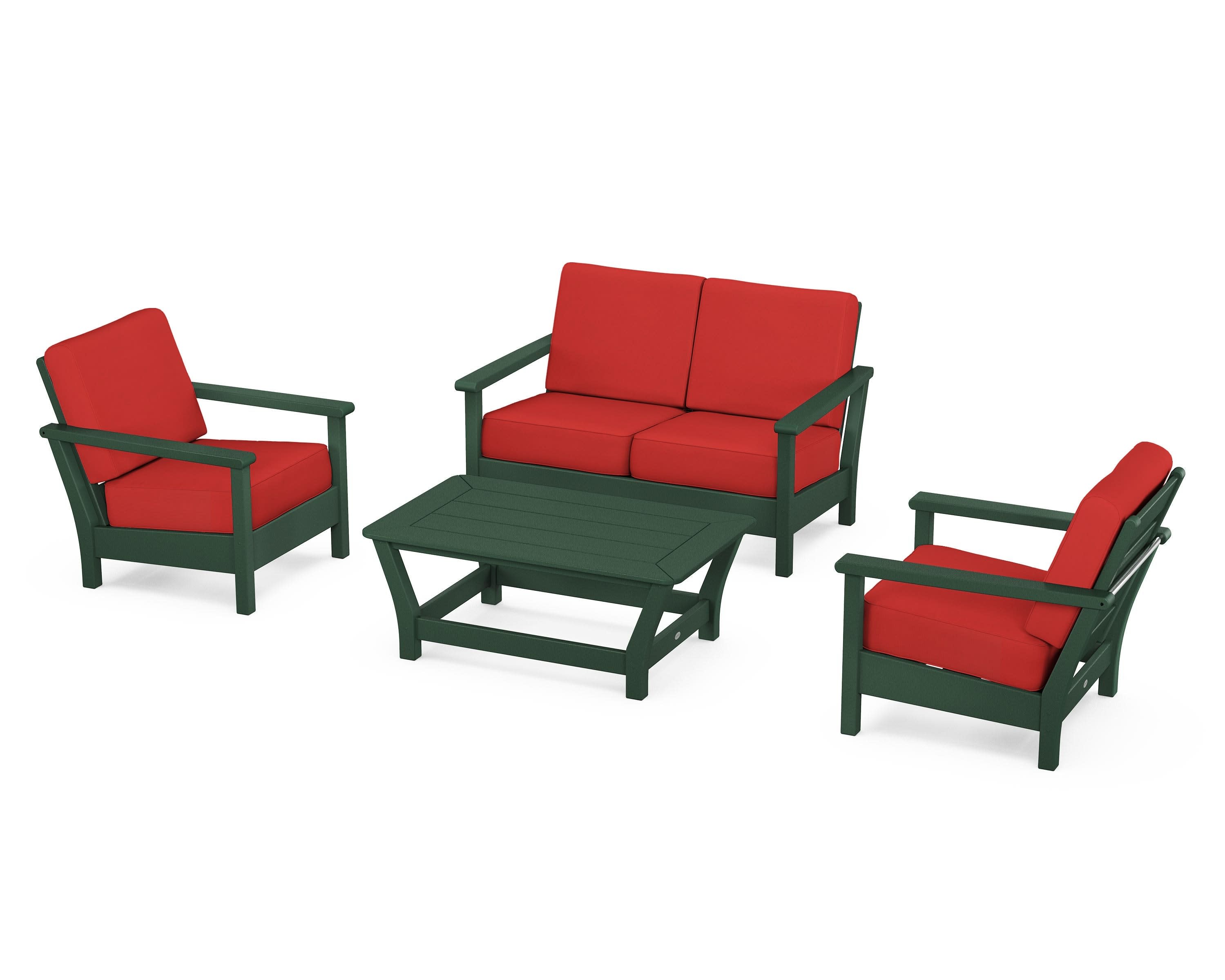 Harbour 4-Piece Deep Seating Set in Green / Crimson Linen