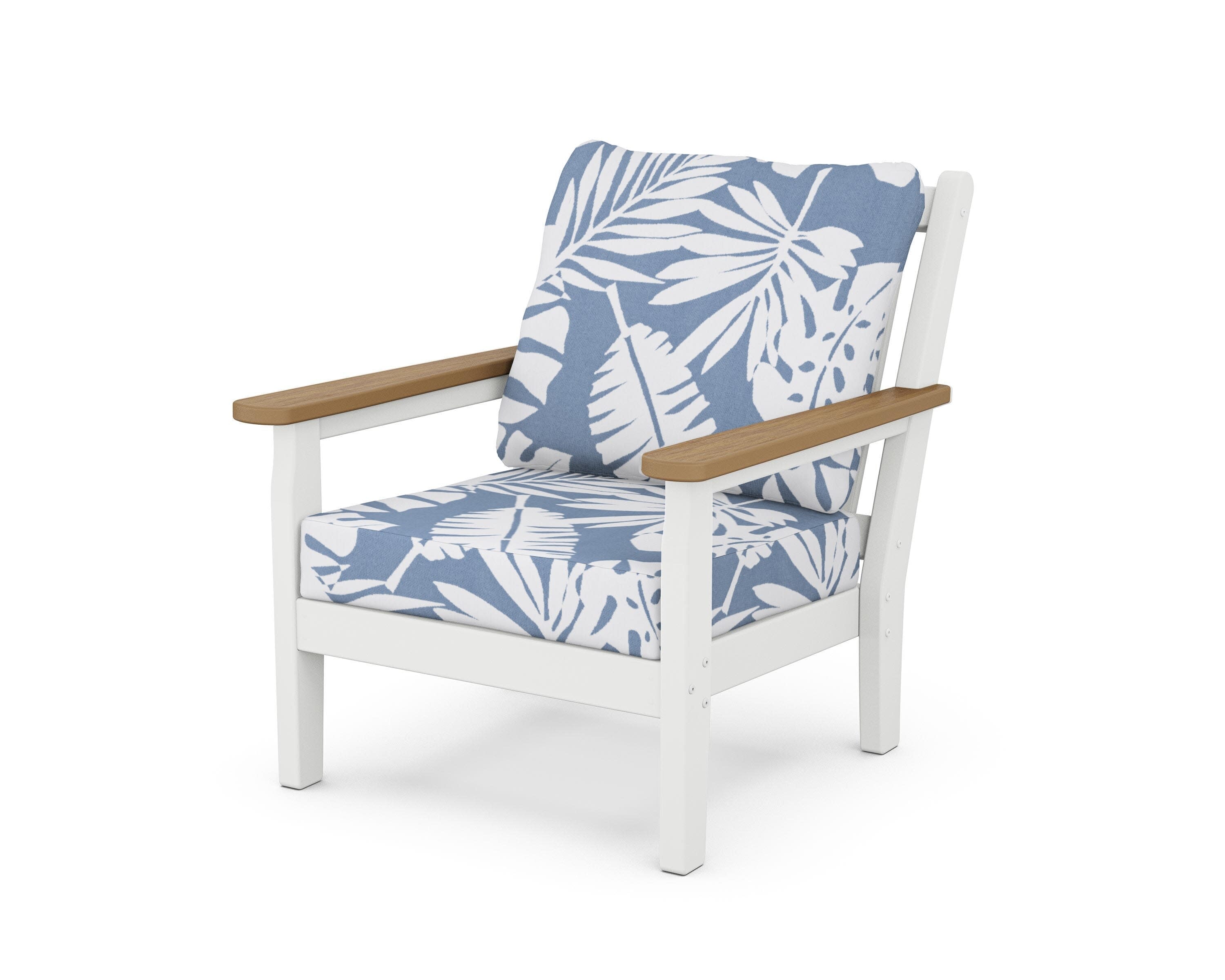 Chippendale Deep Seating Chair in White / Natural / Leaf Sky Blue