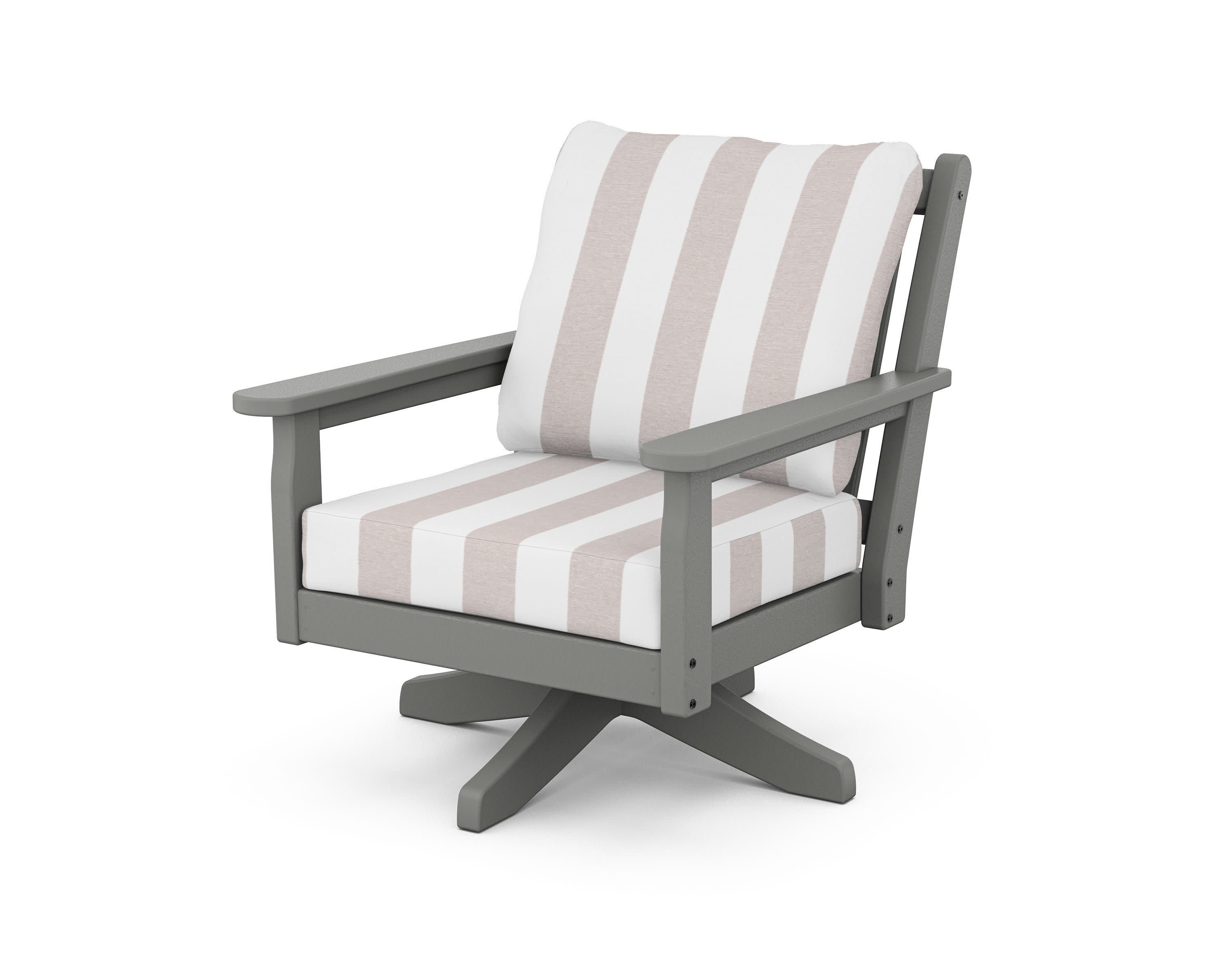 Chippendale Deep Seating Swivel Chair in Slate Grey / Cabana Stripe Dune Burlap