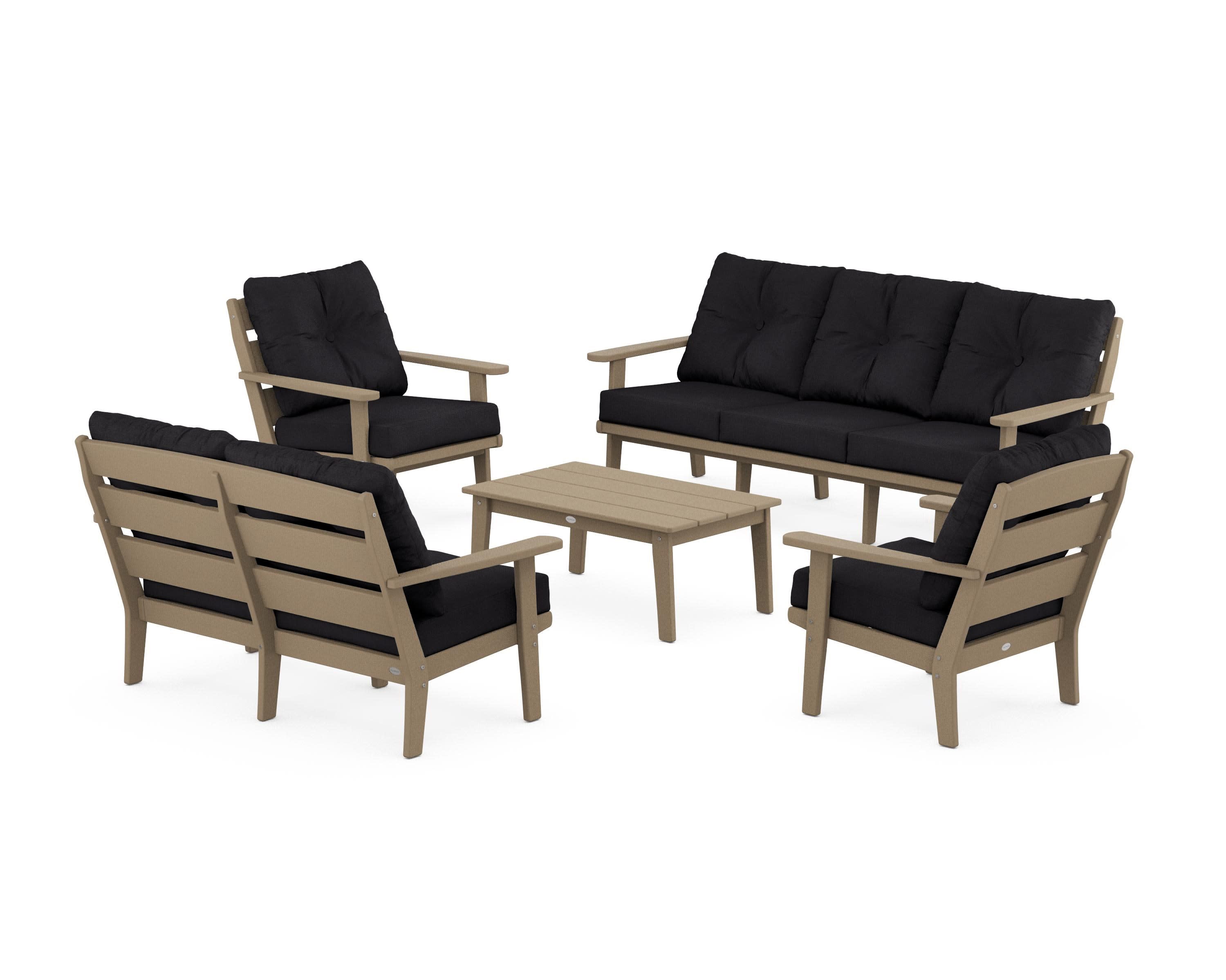 Lakeside 5-Piece Lounge Sofa Set in Vintage Sahara / Midnight Linen