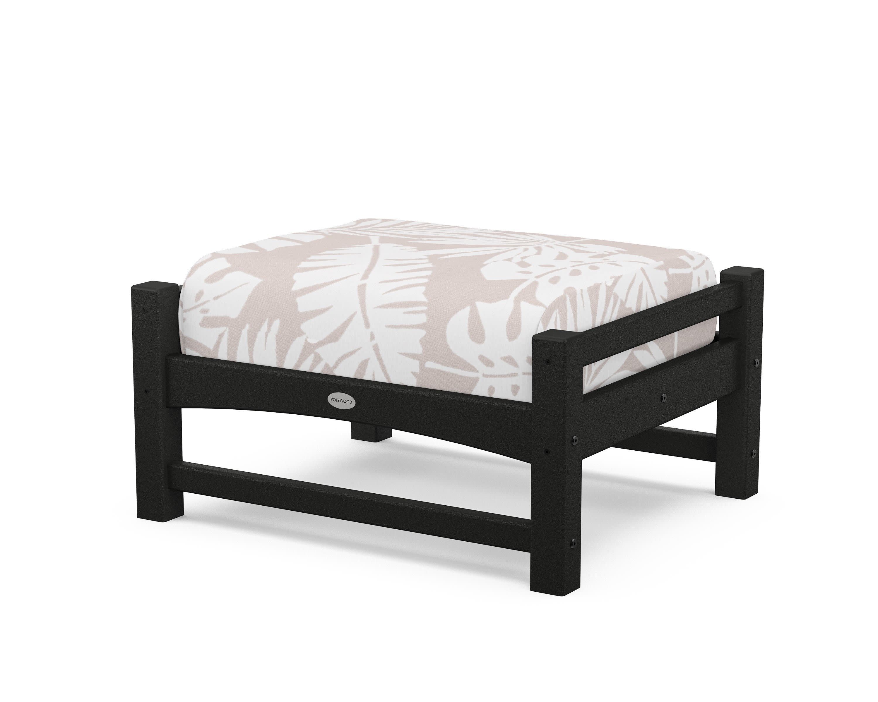 Club Ottoman in Black / Leaf Dune Burlap