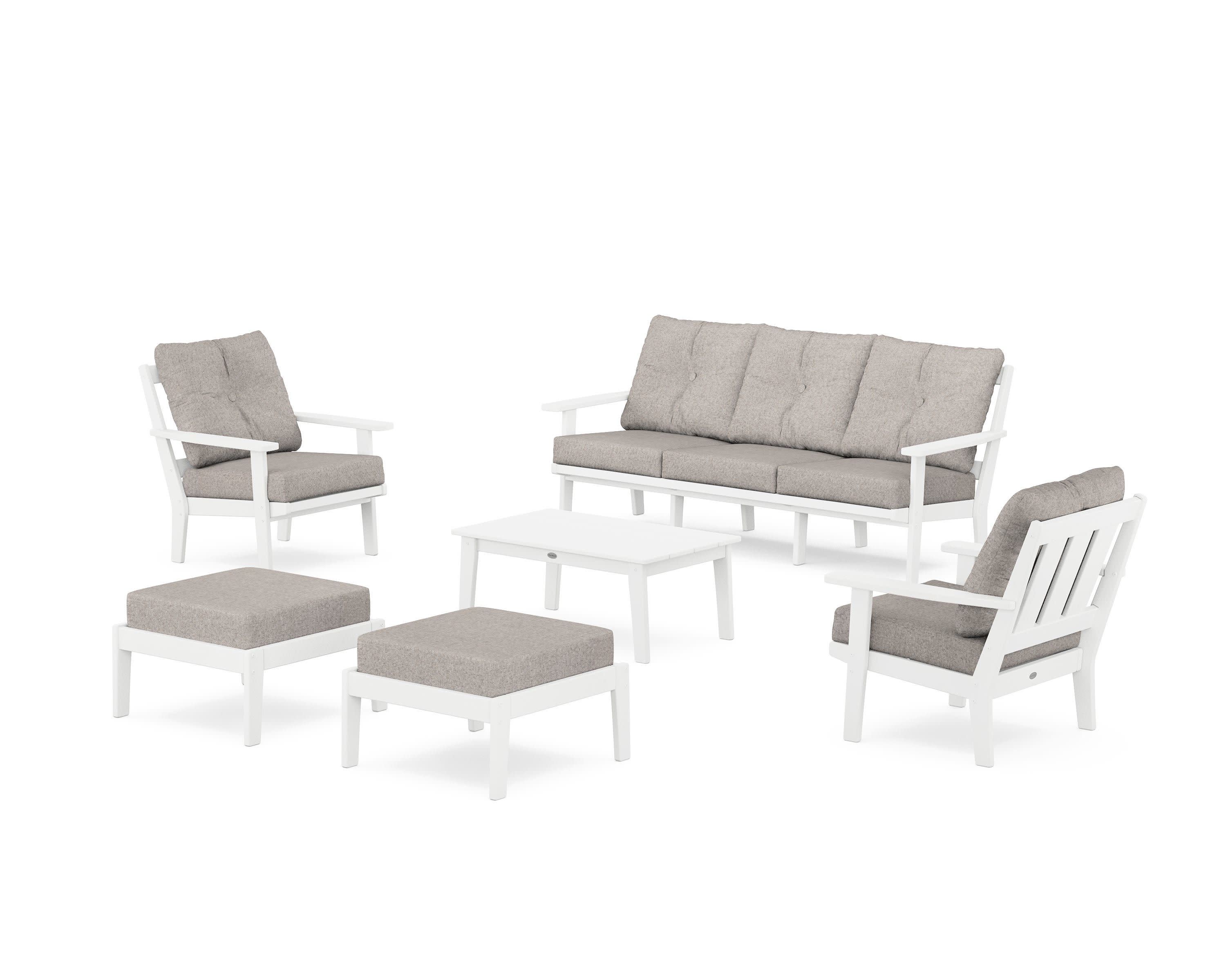 Oxford 6-Piece Lounge Sofa Set in White / Weathered Tweed