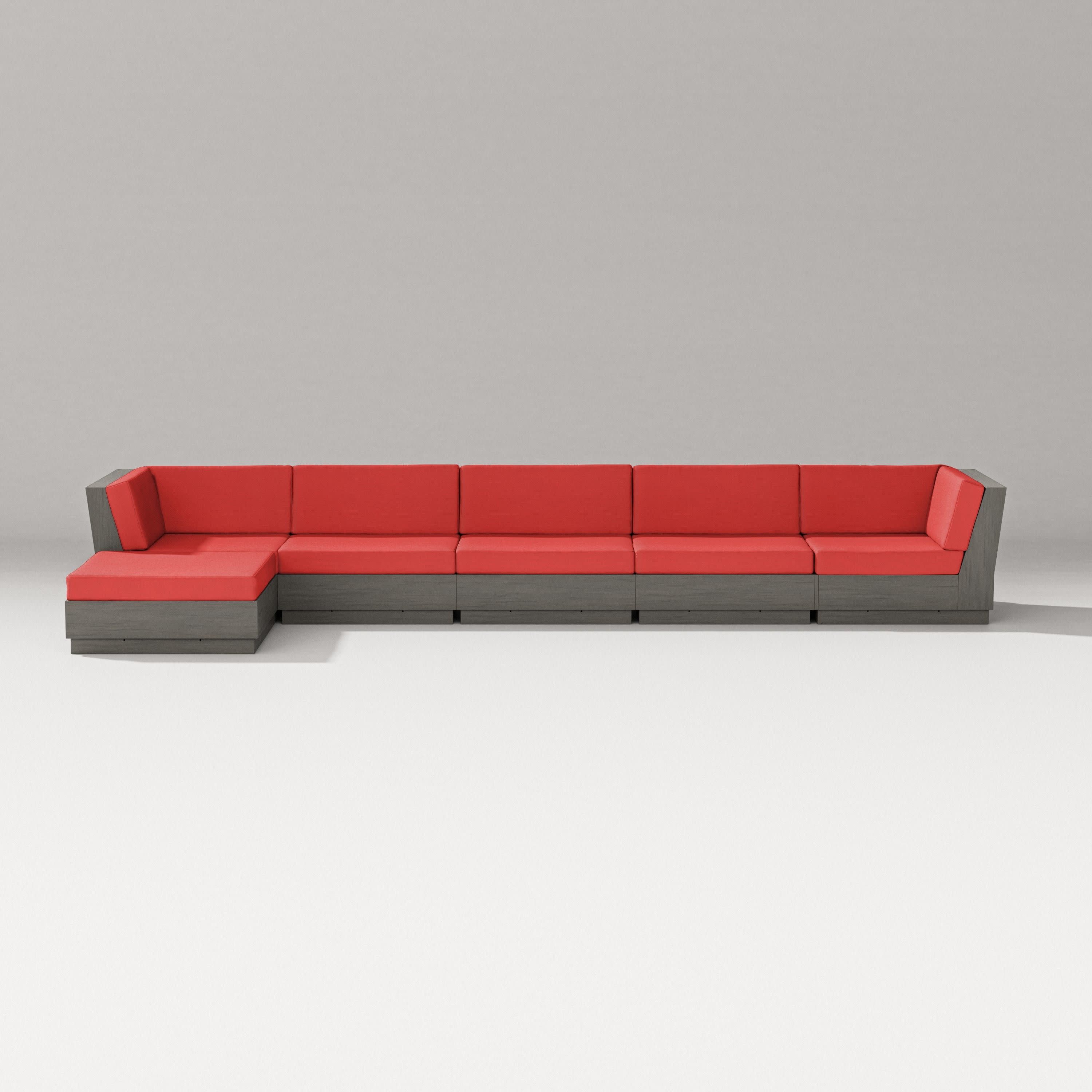 Elevate 6-Piece Chaise Sectional in Driftwood / Crimson Linen