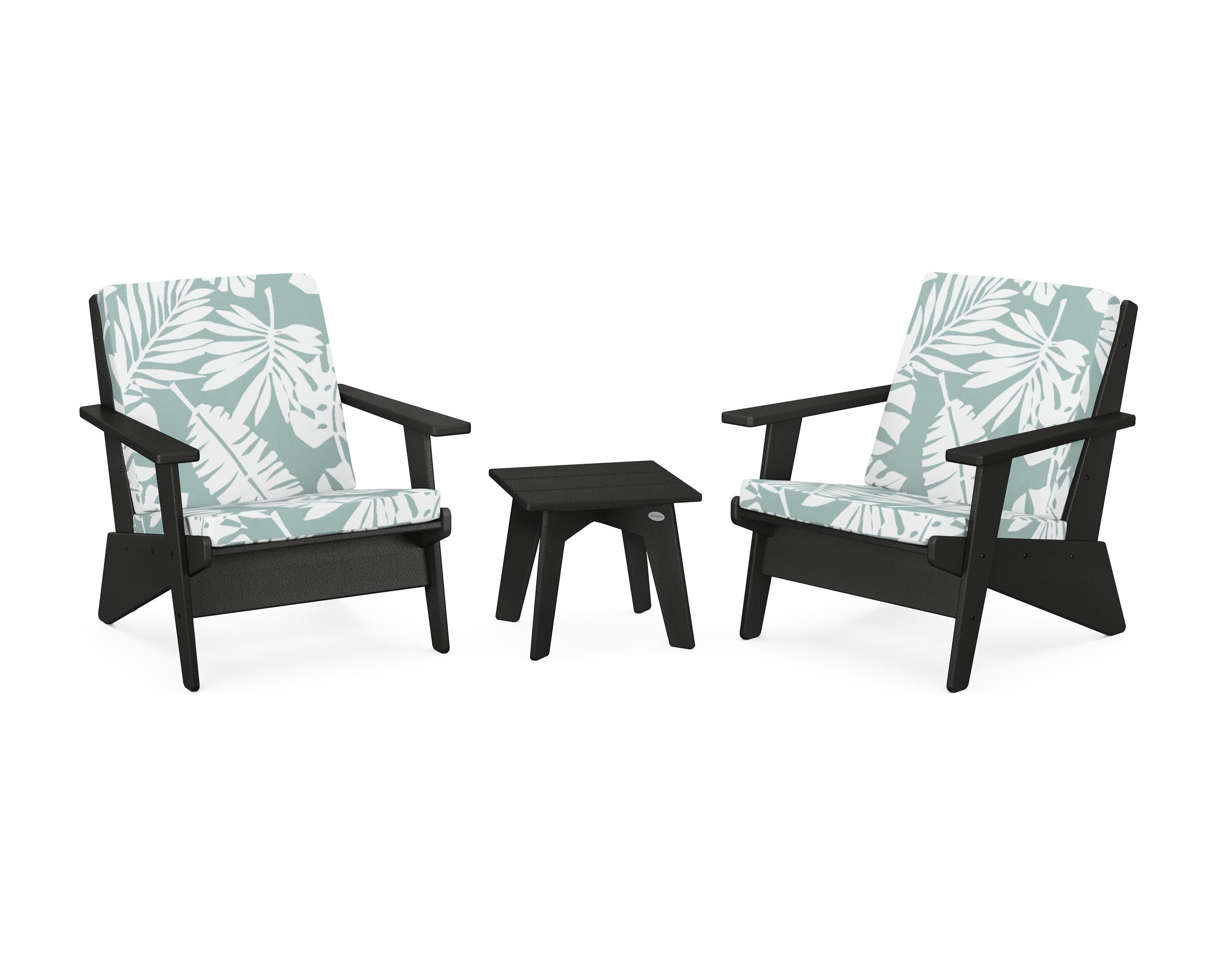 Riviera Modern Lounge 3-Piece Set in Black / Leaf Glacier Spa