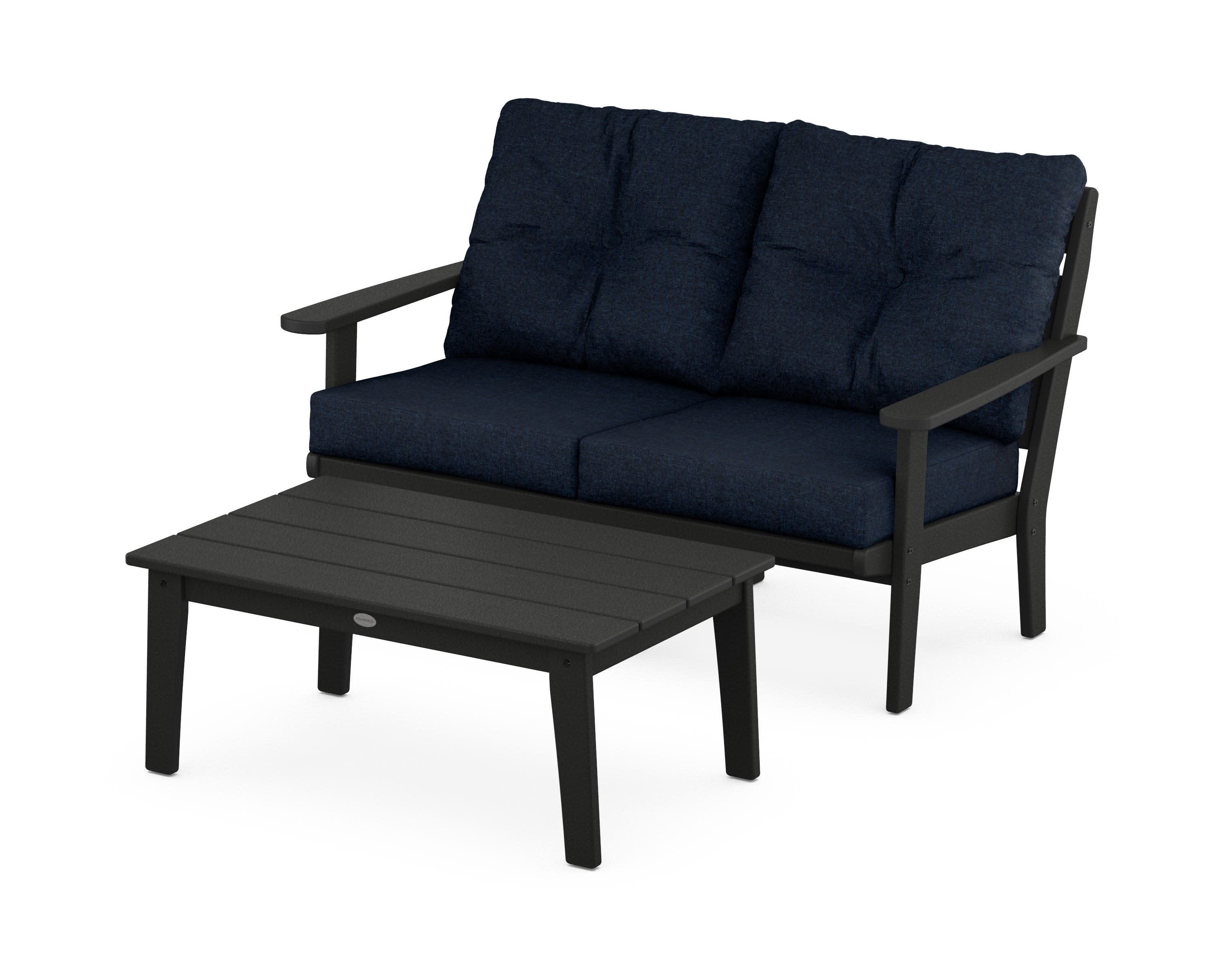 Lakeside 2-Piece Lounge Loveseat Set in Black / Marine Indigo
