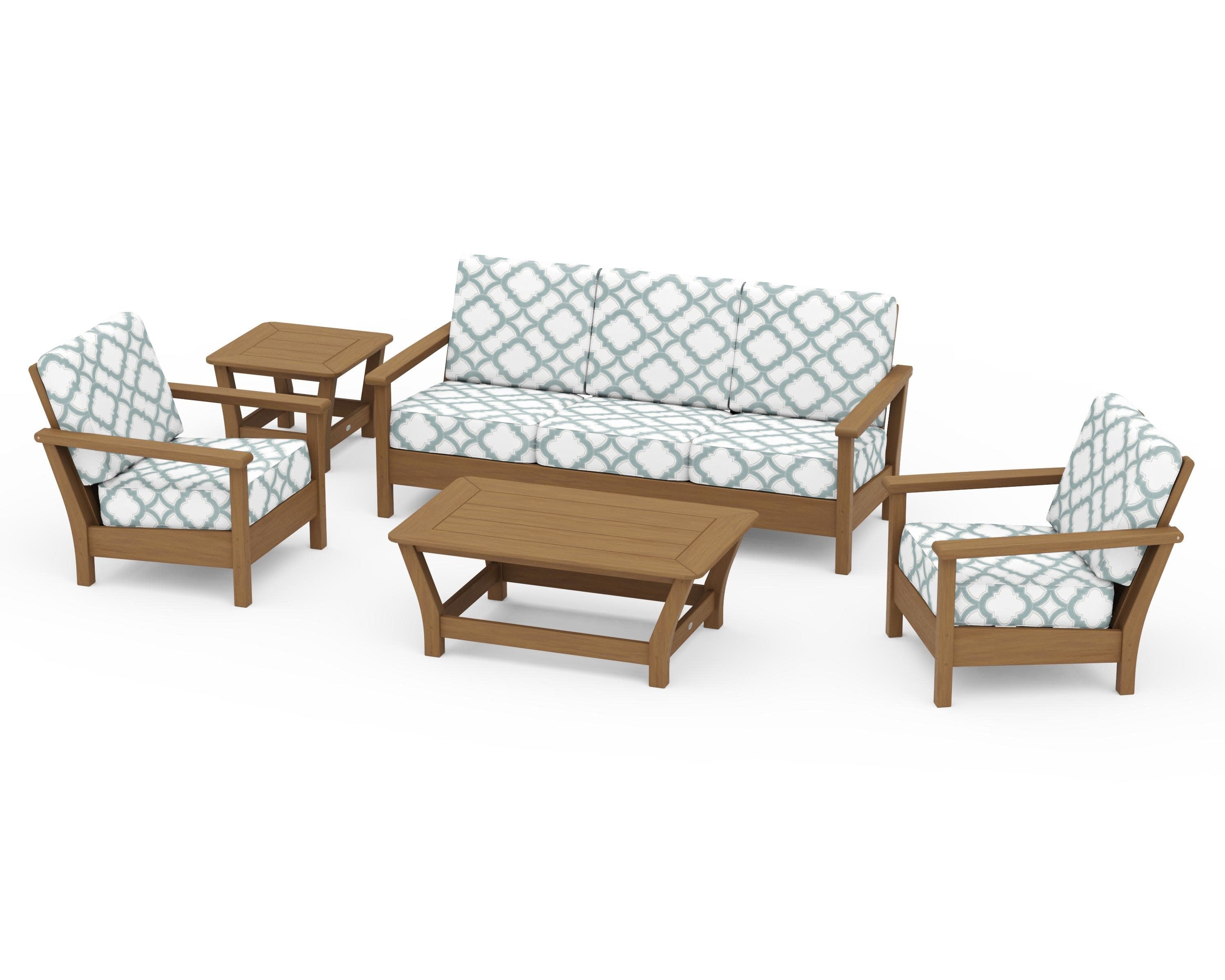 Harbour 5-Piece Deep Seating Set in Natural / Trellis Glacier Spa