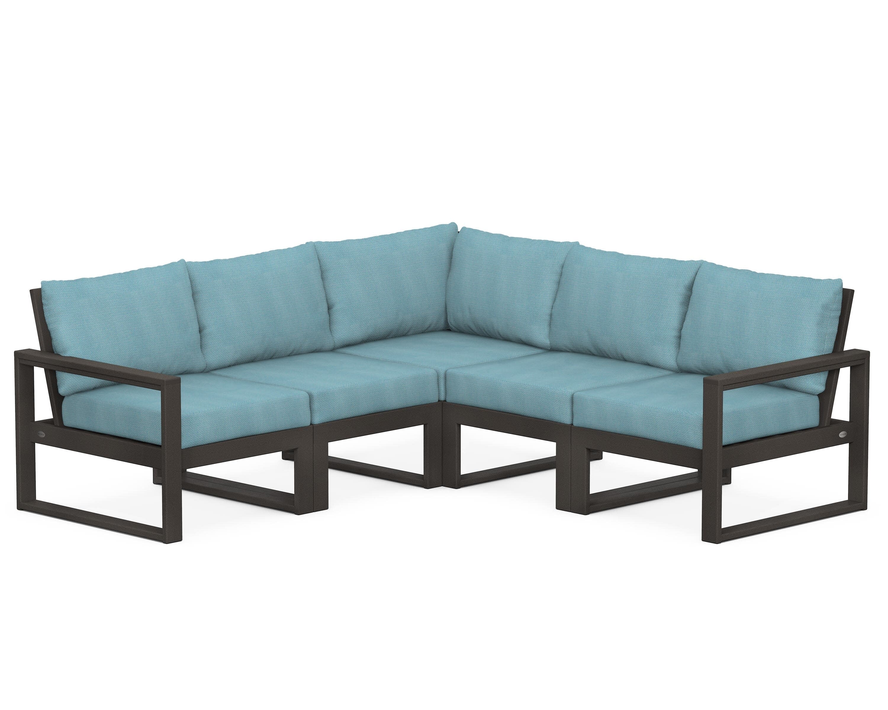 EDGE 5-Piece Modular Deep Seating Set in Vintage Coffee / Lattice Sky Blue