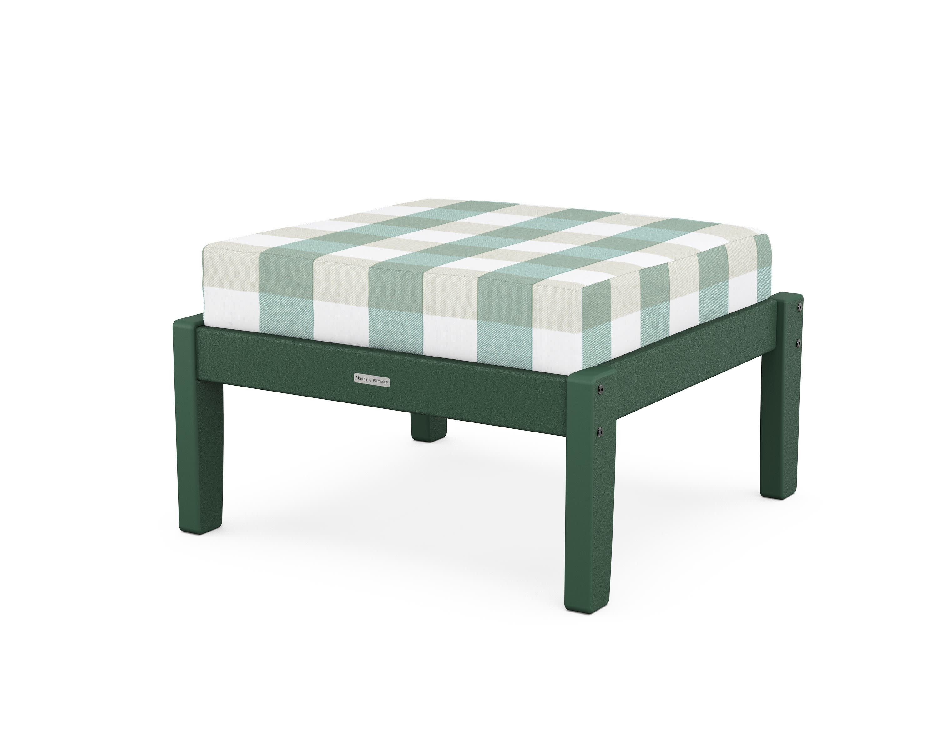 Chinoiserie Deep Seating Ottoman in Green / Buffalo Plaid Glacier Spa