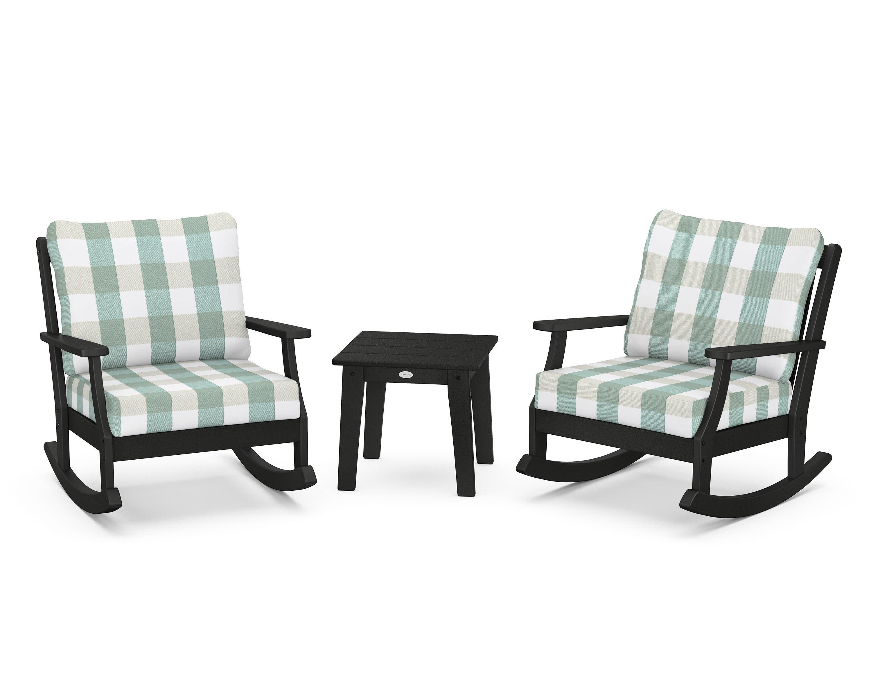 Braxton 3-Piece Deep Seating Rocker Set in Black / Buffalo Plaid Glacier Spa