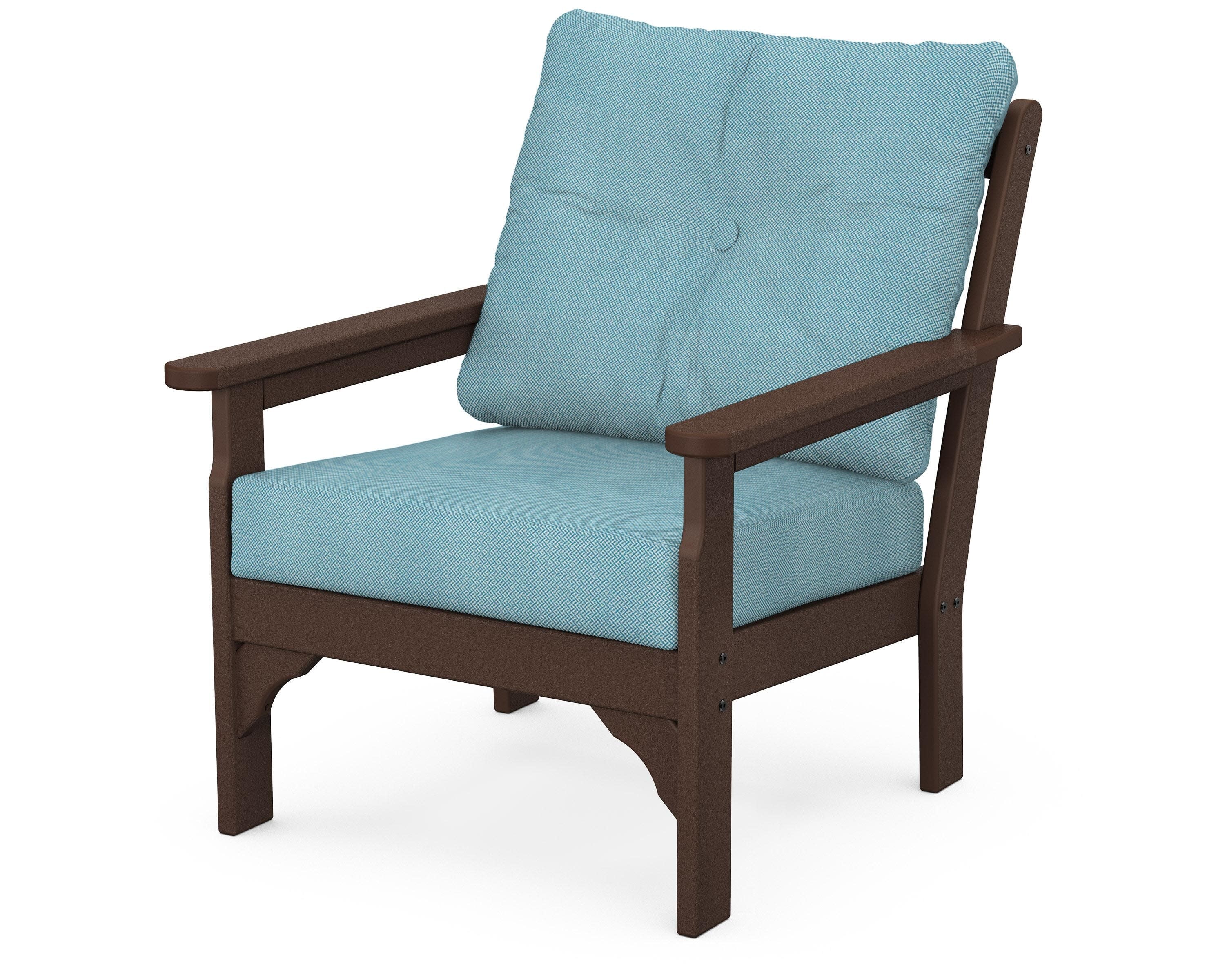 Vineyard Deep Seating Chair in Mahogany / Lattice Sky Blue