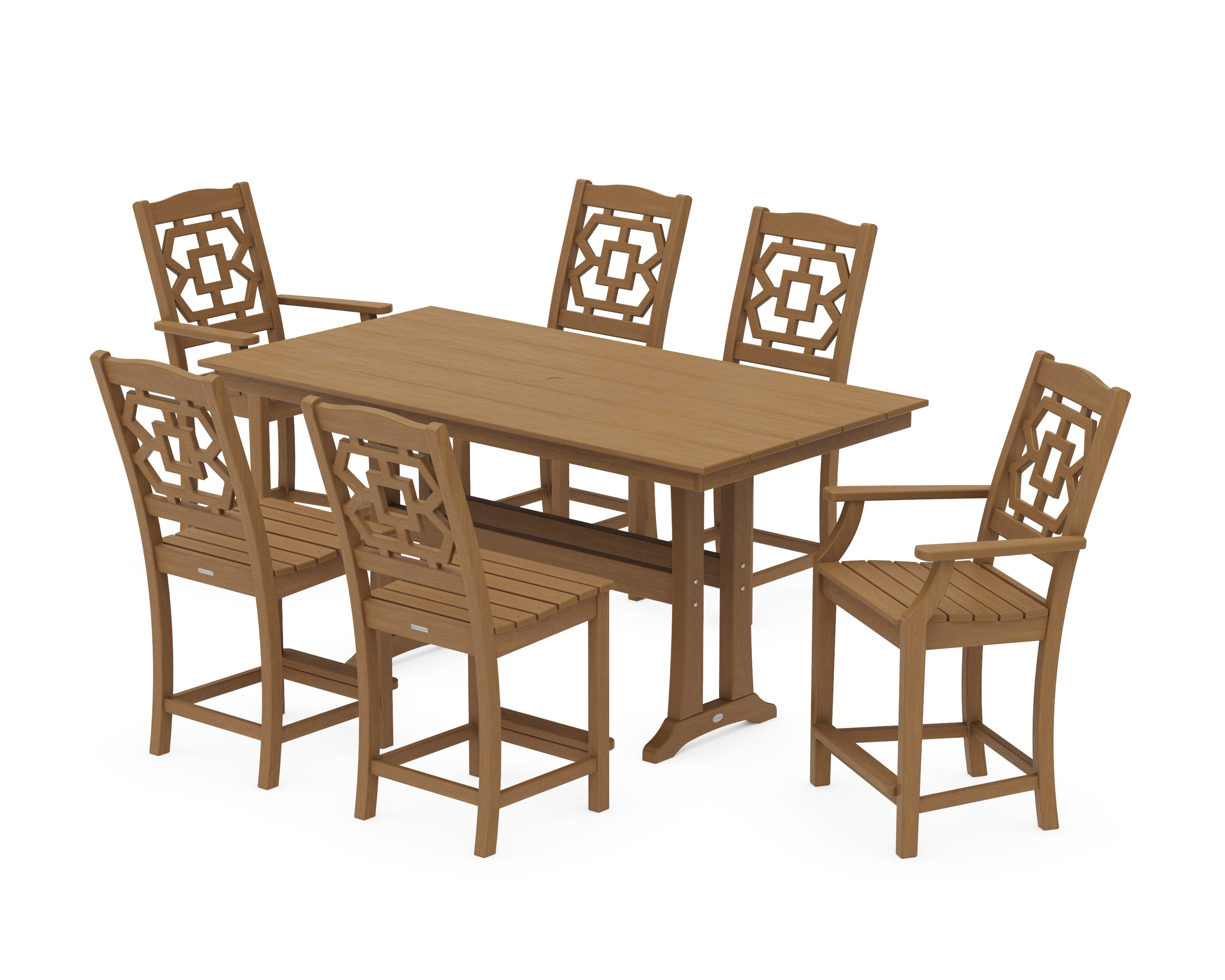 Chinoiserie 7-Piece Farmhouse Counter Set with Trestle Legs in Natural