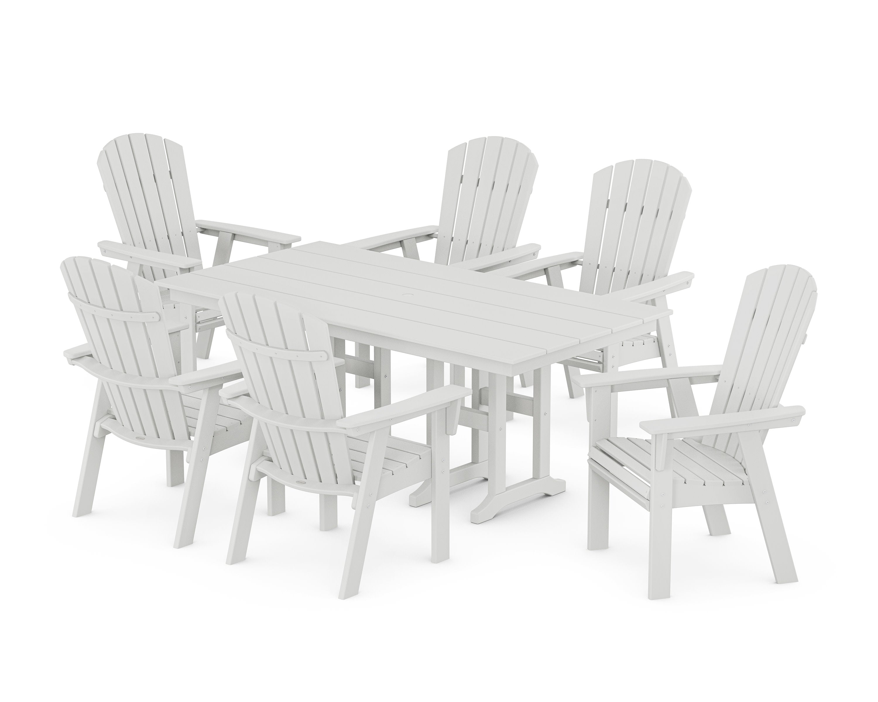 Nautical Curveback Adirondack 7-Piece Farmhouse Dining Set in White