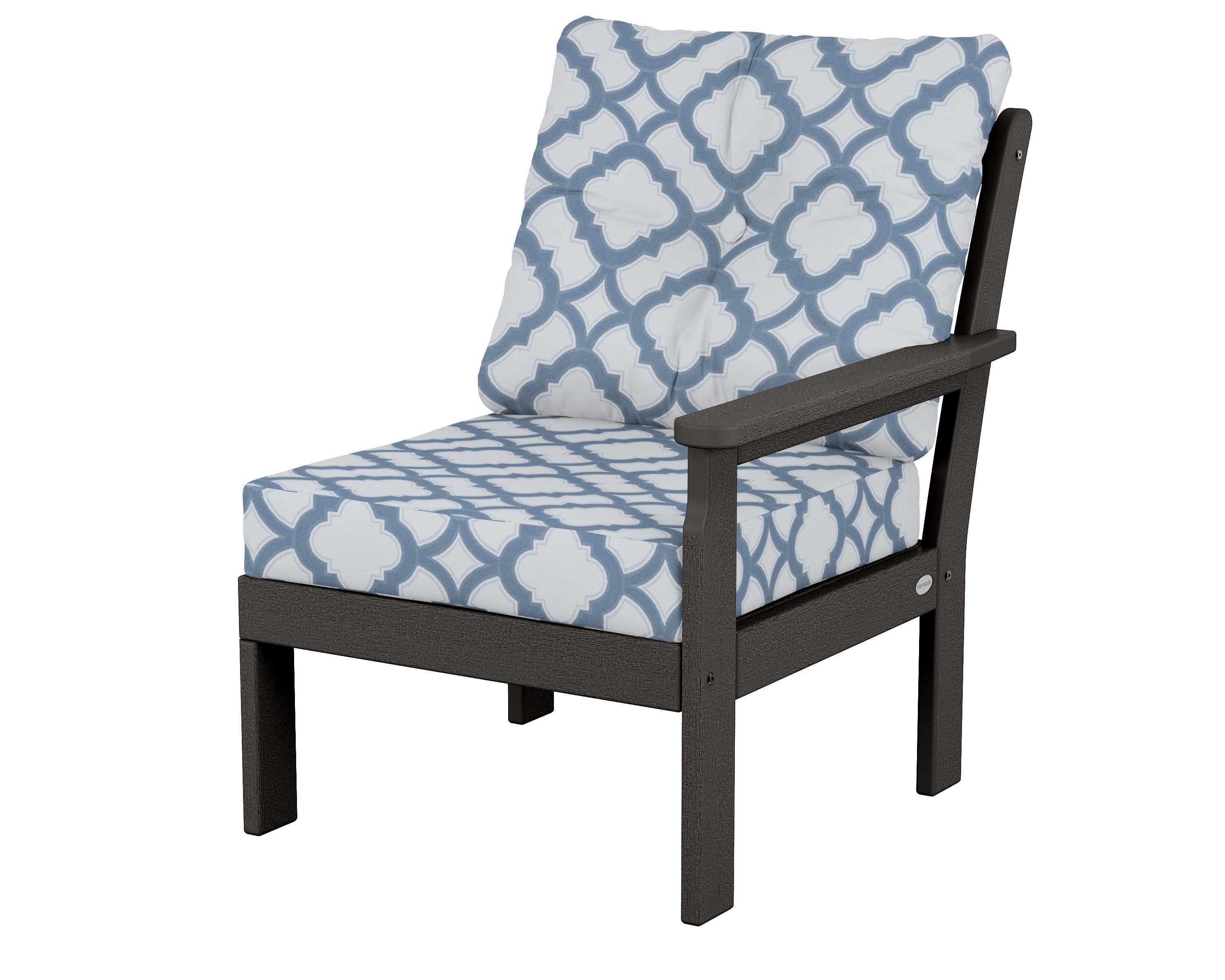 Vineyard Modular Right Arm Chair in Vintage Coffee / Trellis Sky Blue