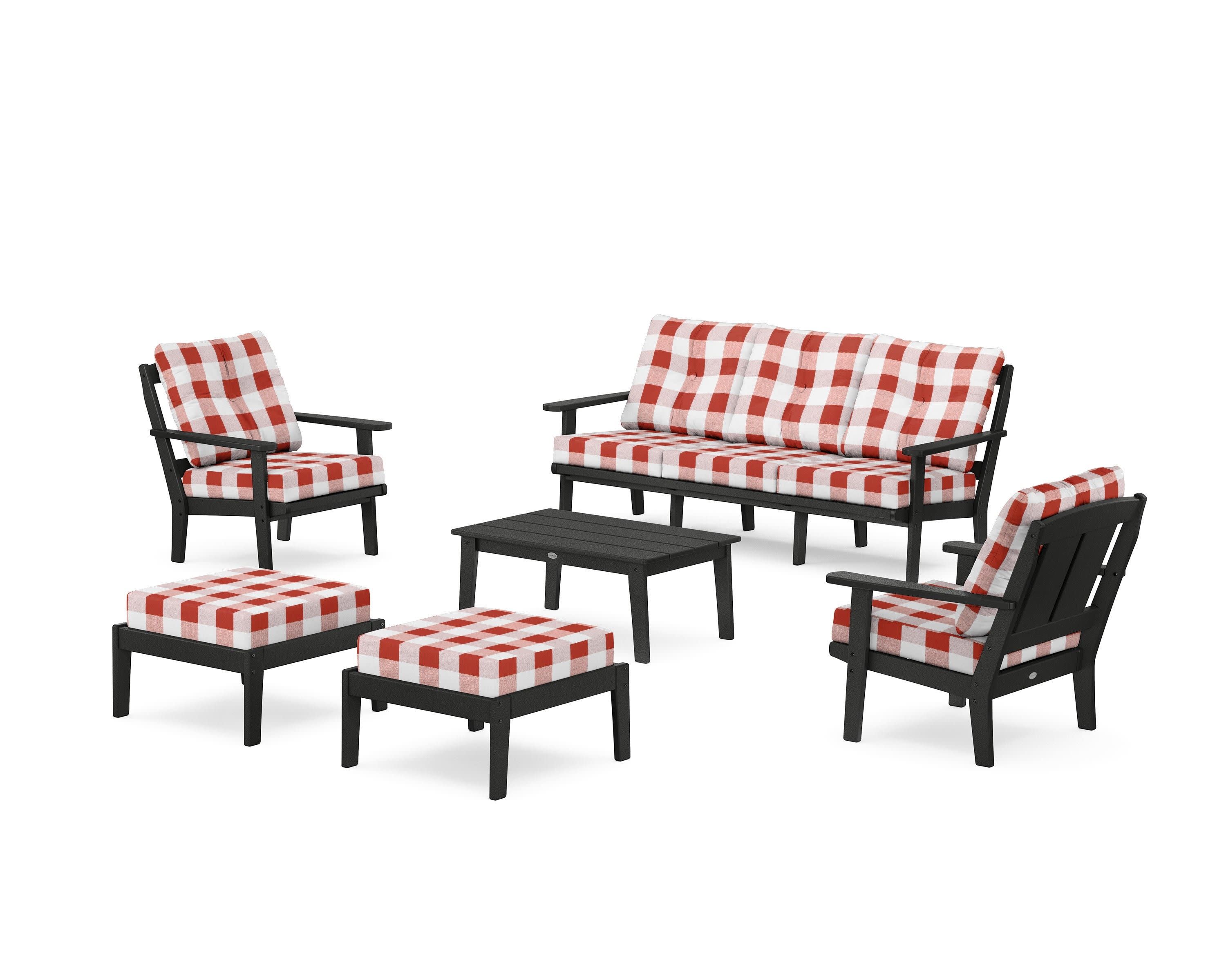 Mission 6-Piece Lounge Sofa Set in Black / Buffalo Plaid Crimson